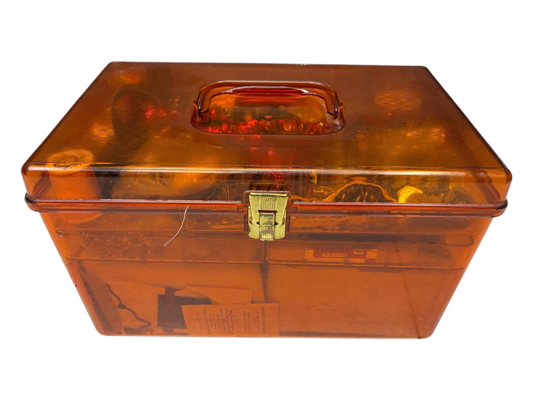 Photo 1 of AMBER TRANSPARENT SEWING ORGANIZING BOX W SEWING MATERIALS