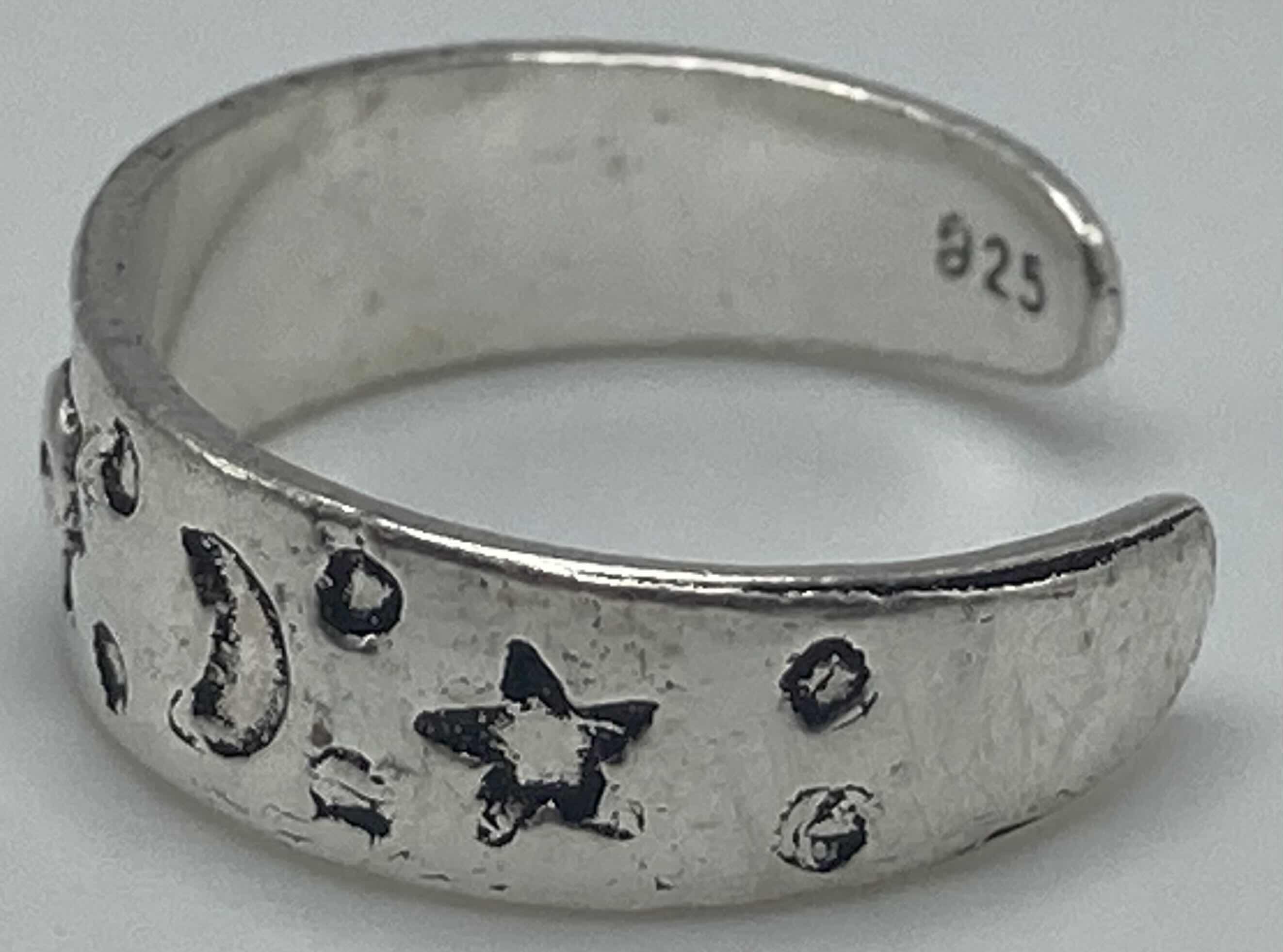 Photo 1 of 81STGENERATION SUN MOON & STAR ENGRAVED STERLING SILVER ADJUSTABLE TOE RING 1.7G (READ NOTES)