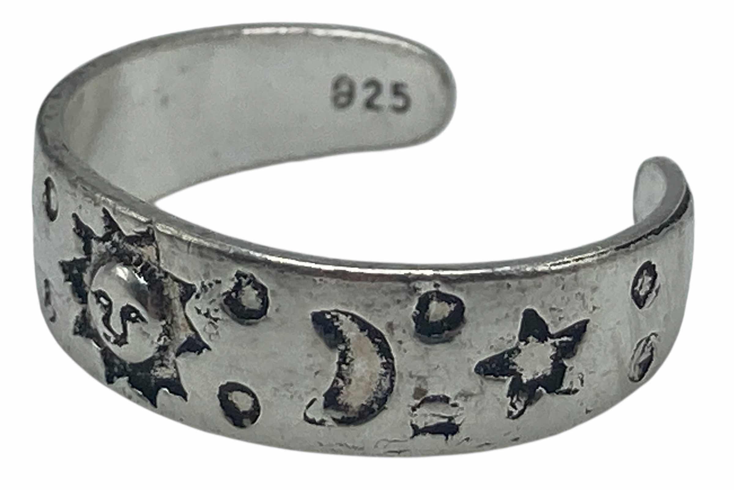 Photo 1 of 81STGENERATION SUN MOON & STAR ENGRAVED STERLING SILVER ADJUSTABLE TOE RING 1.7G (READ NOTES)