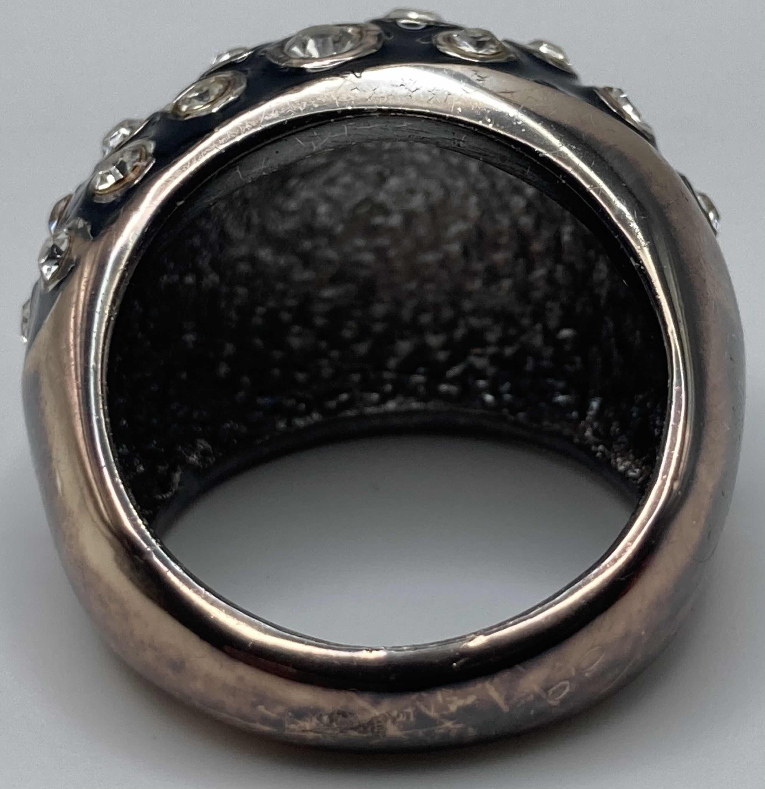 Photo 1 of CLEAR GEM BLACK ENAMEL SILVER PLATED DOME COCKTAIL RING SIZE 8.25 (READ NOTES)