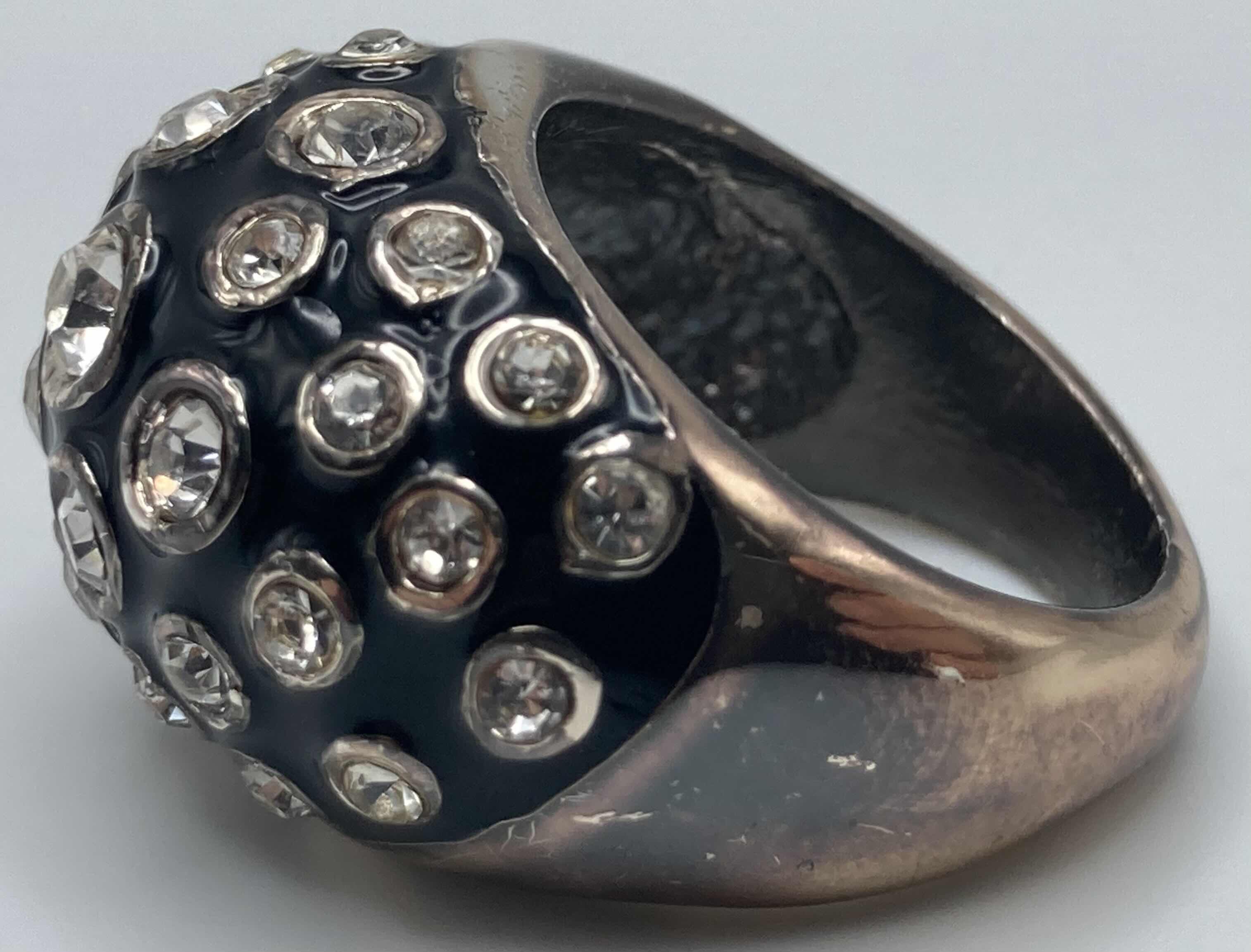 Photo 1 of CLEAR GEM BLACK ENAMEL SILVER PLATED DOME COCKTAIL RING SIZE 8.25 (READ NOTES)