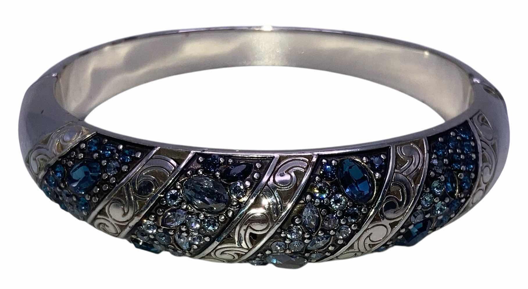 Photo 1 of BRIGHTON VINTAGE SILVER PLATED CRYSTAL VOYAGE HINGED BANGLE BRACELET 2.75” (READ NOTES)