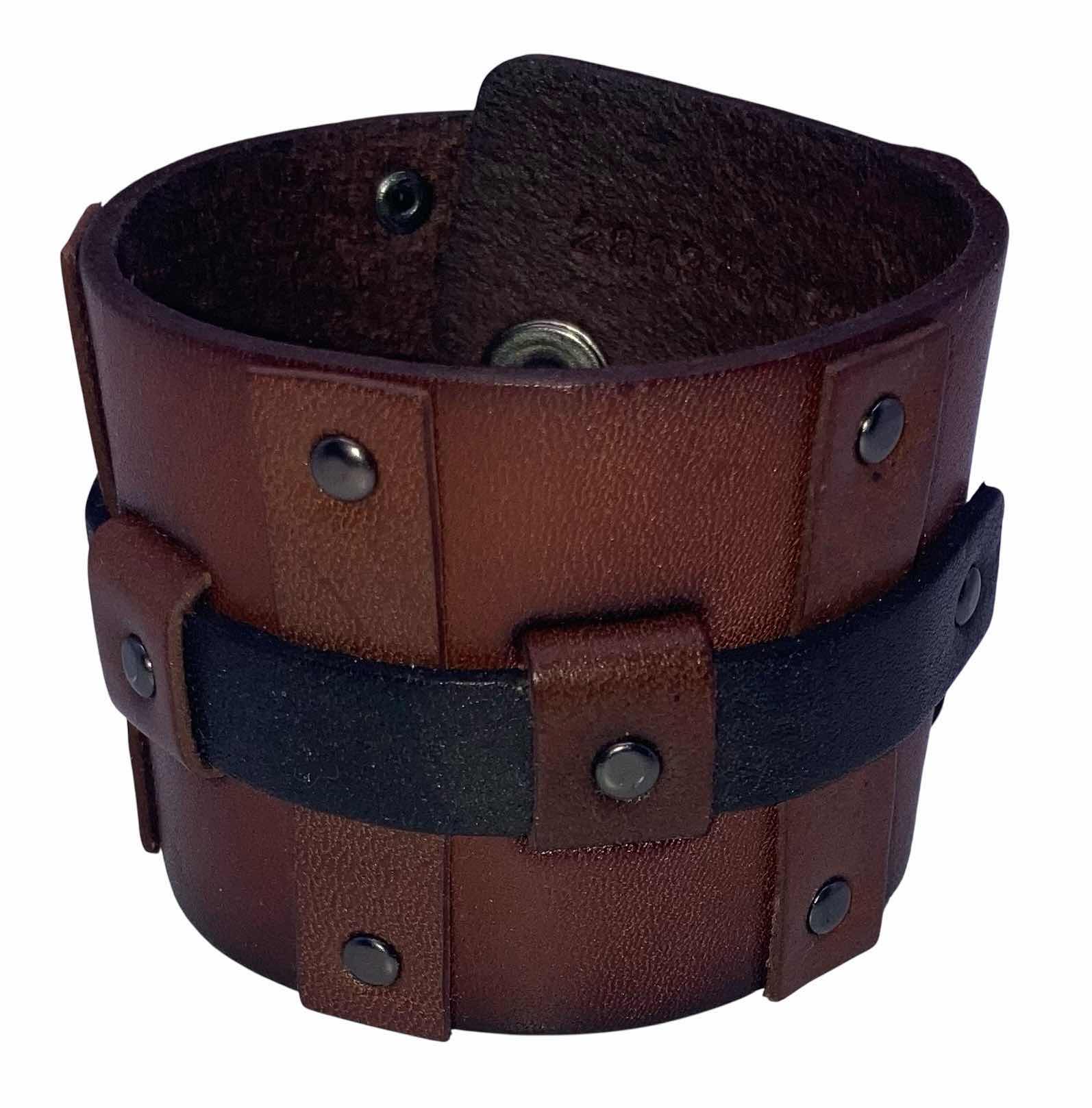 Photo 1 of BLACK & BROWN FAUX LEATHER PUNK ROCK STYLE CUFF BRACELETS (3) $45