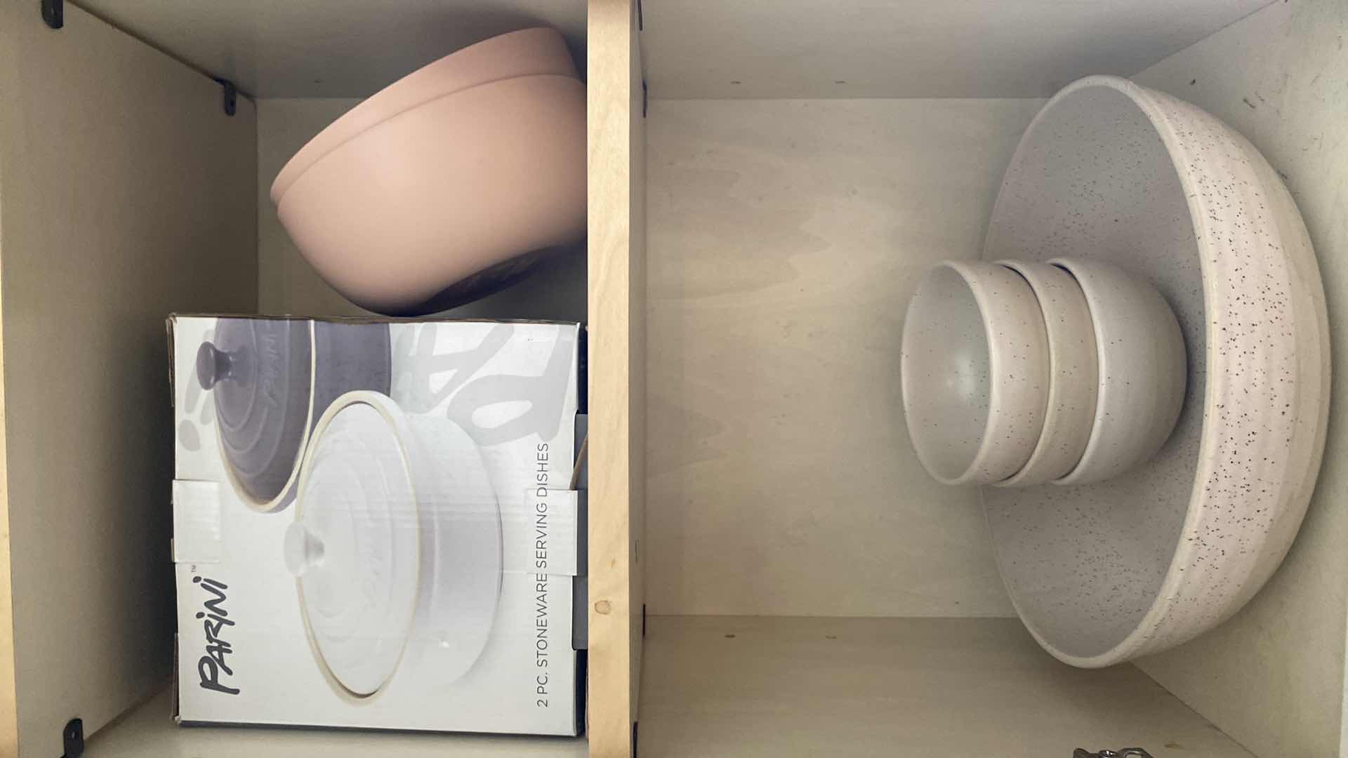 Photo 1 of CONTENTS KITCHEN CABINET LAUREN CONRAD STONEWARE BOWLS  PARINI STONEWARE AND 2 PLASTIC BOWLS