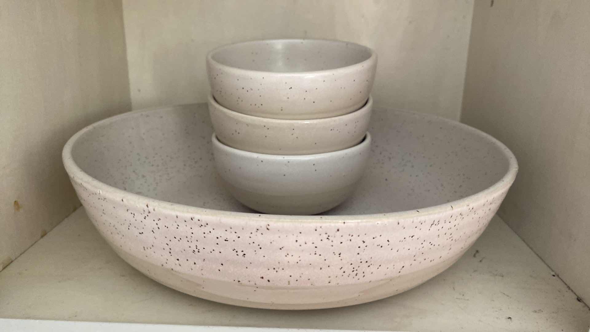 Photo 1 of CONTENTS KITCHEN CABINET LAUREN CONRAD STONEWARE BOWLS  PARINI STONEWARE AND 2 PLASTIC BOWLS