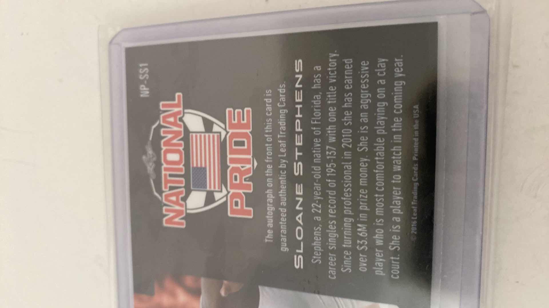 Photo 1 of 2016 NATIONAL PRIDE NP-SS1 SLOANE STEPHENS AUTOGRAPH GUARANTEE TRADING CARD