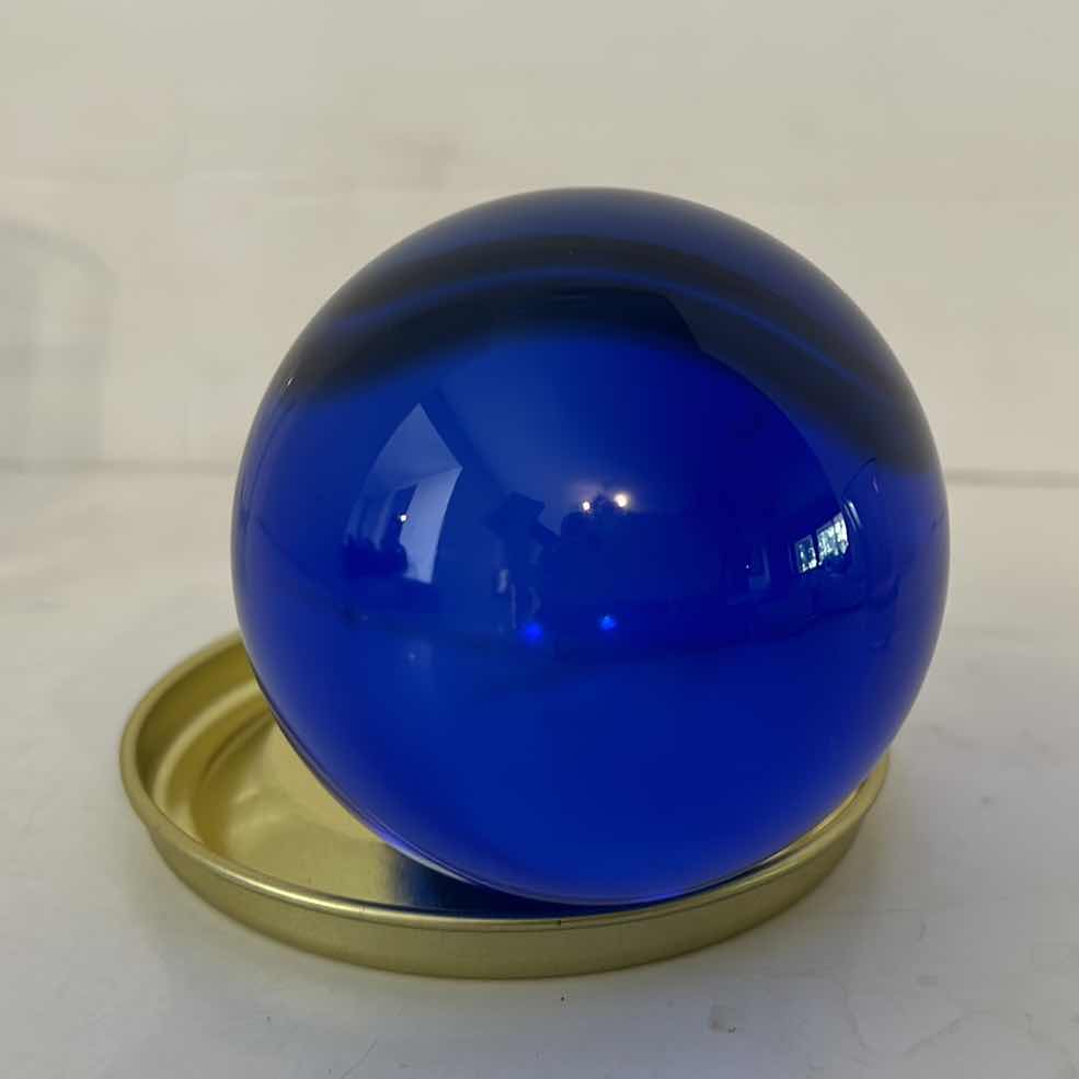 Photo 4 of BLUE GLASS SPHERE AND 2 SHOT GLASSES