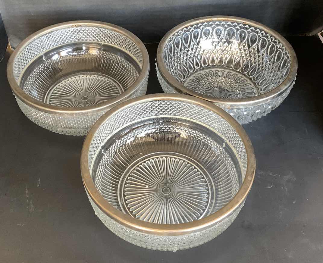 Photo 1 of 3 - SILVER PLATED DIAMOND CRYSTAL BOWLS 8.5"