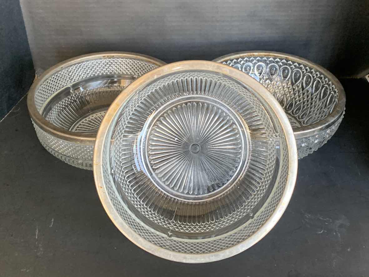 Photo 1 of 3 - SILVER PLATED DIAMOND CRYSTAL BOWLS 8.5"