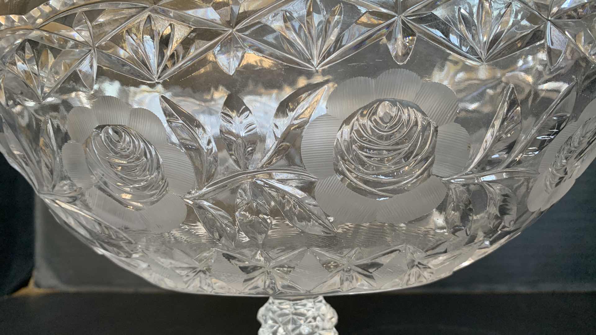 Photo 3 of VINTAGE CLEAR CUT GLASS BOWL 12"