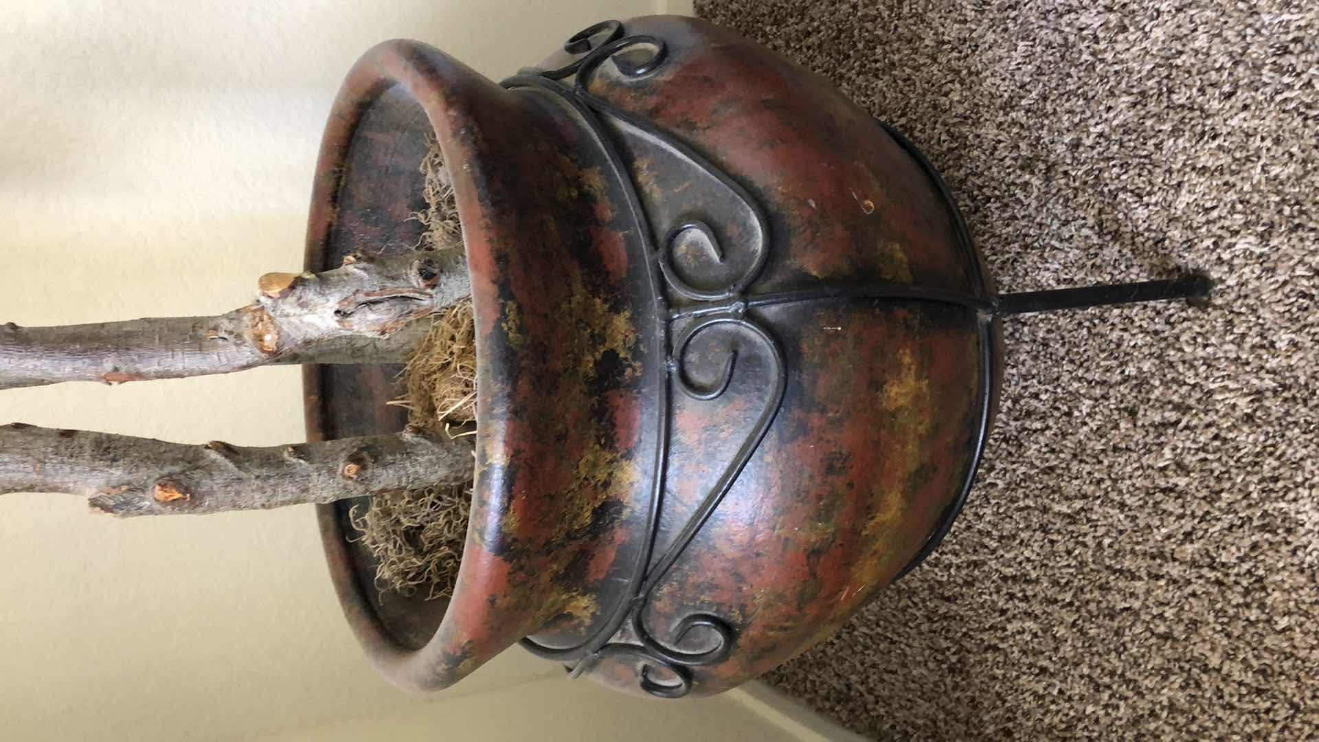 Photo 1 of FAUX FICUS TREE IN CERAMIC VASE W IRON STAND H84”