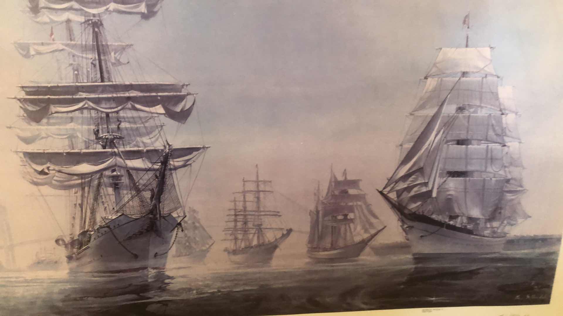 Photo 1 of NEWPORT HARBOR SHIP PRINT 1976 29”  X 24”