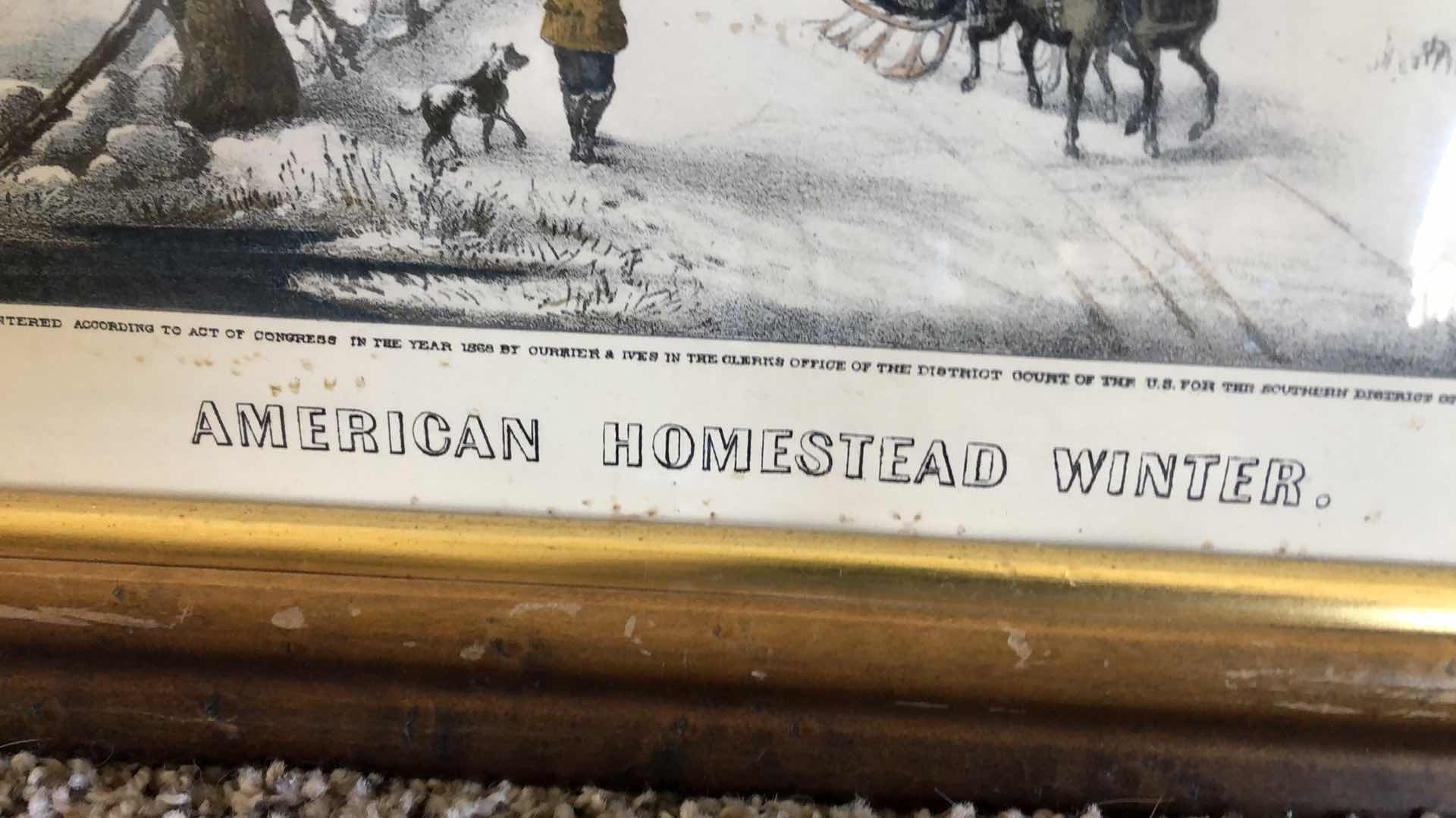 Photo 1 of VINTAGE CURRIER IVES AMERICAN HOMESTEAD WINTER PRINT 18” X 14”