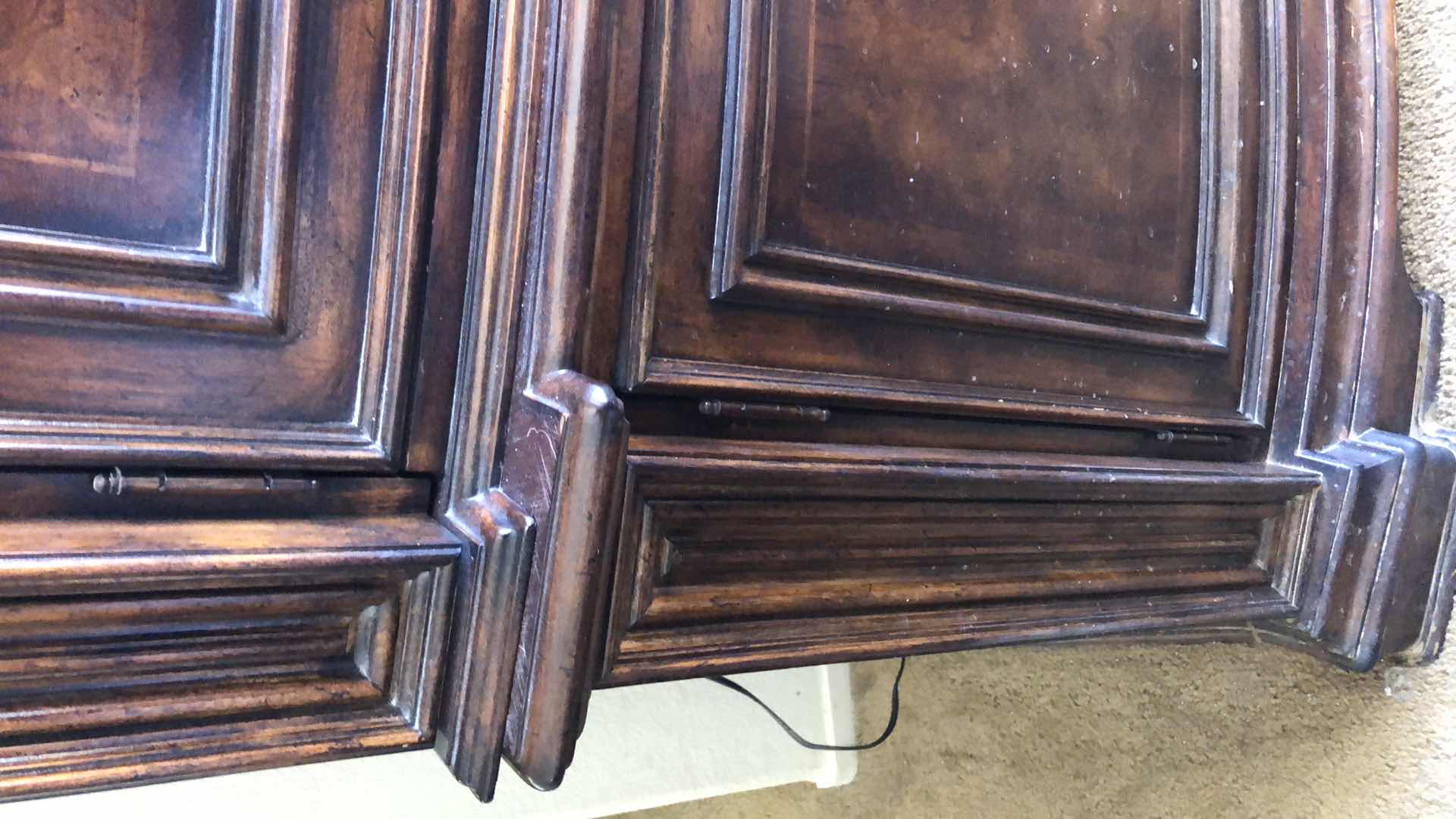 Photo 1 of MAHOGANY WOOD ARMOIRE ENTERTAINMENT CABINET W DRAWERS 62” X 27” H84”