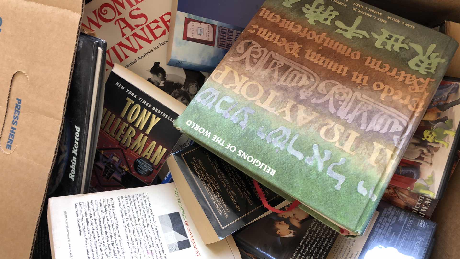 Photo 1 of BOX OF BOOKS & DVD MOVIES-VARIOUS TITLES & ARTIST/AUTHORS