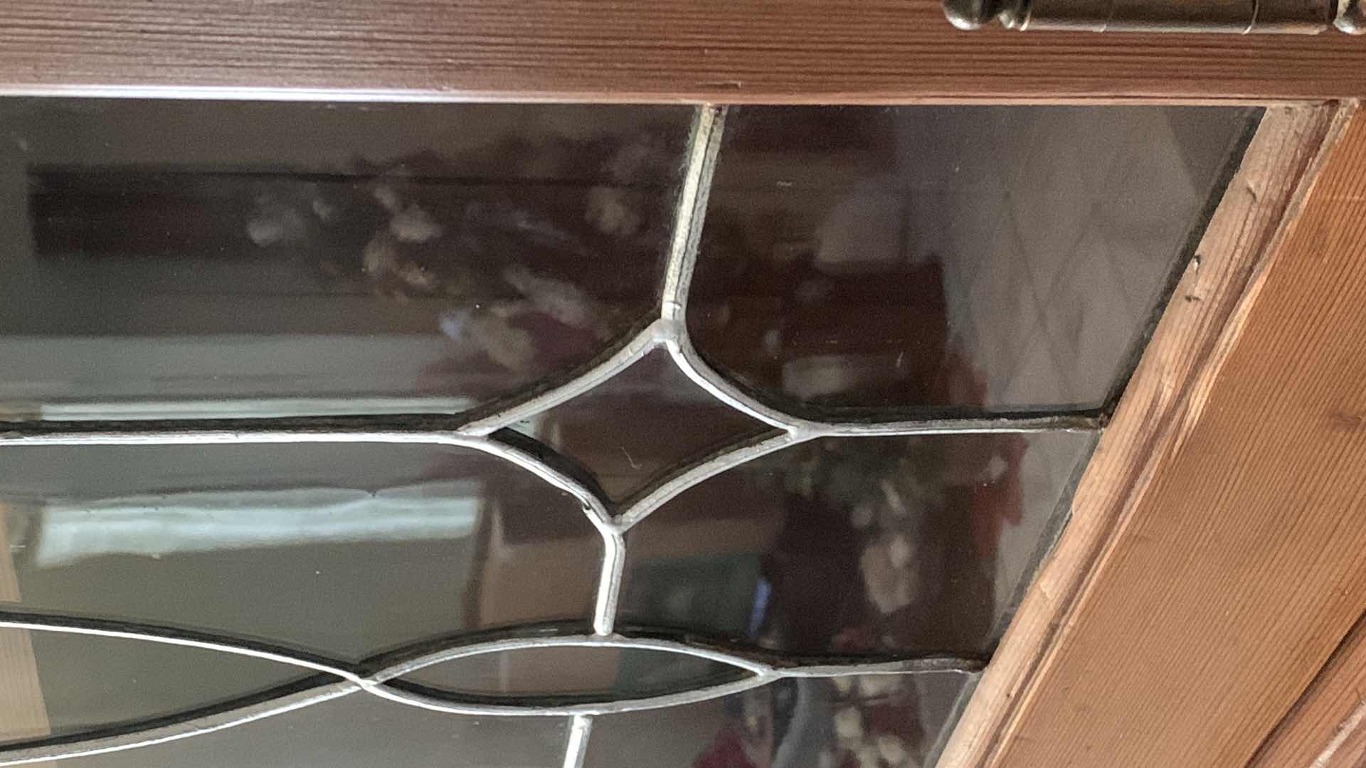 Photo 1 of EARLY 20th CENTURY REDWOOD LEADED GLASS CABINET 46" X 11" H 57"