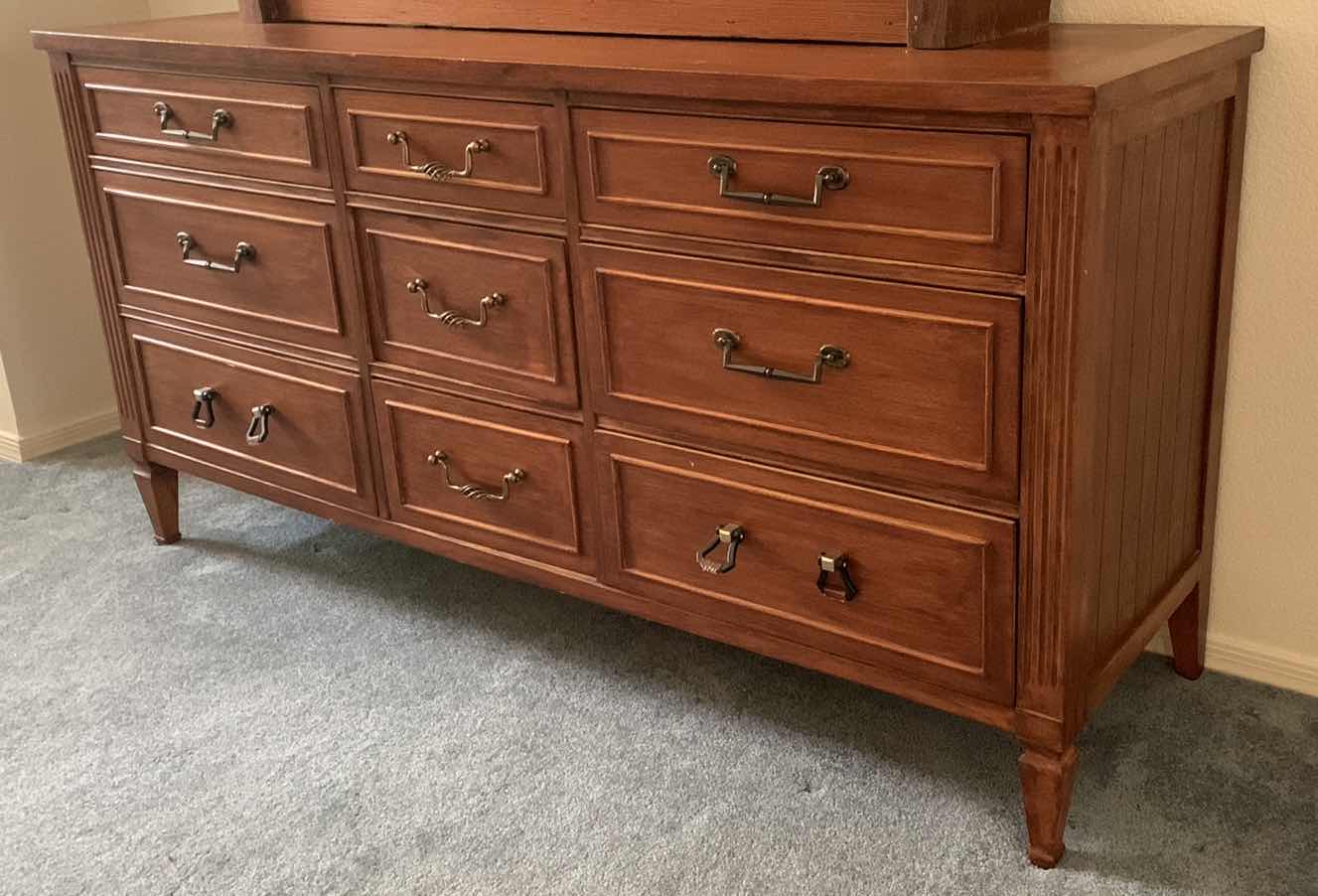 View 2 of VINTAGE MID-CENTURY 20TH CENTURY SOLID WOOD DOVETAIL 9 DRAWER BUFFET 63" X 19" X H 32"