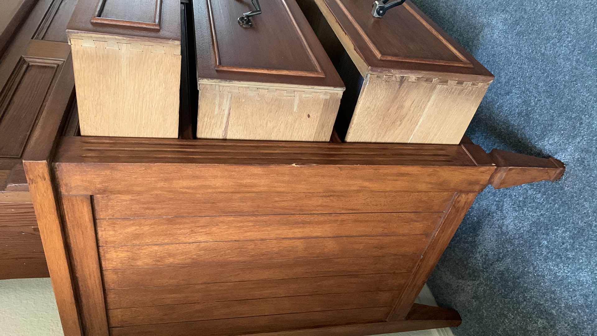 View 3 of VINTAGE MID-CENTURY 20TH CENTURY SOLID WOOD DOVETAIL 9 DRAWER BUFFET 63" X 19" X H 32"