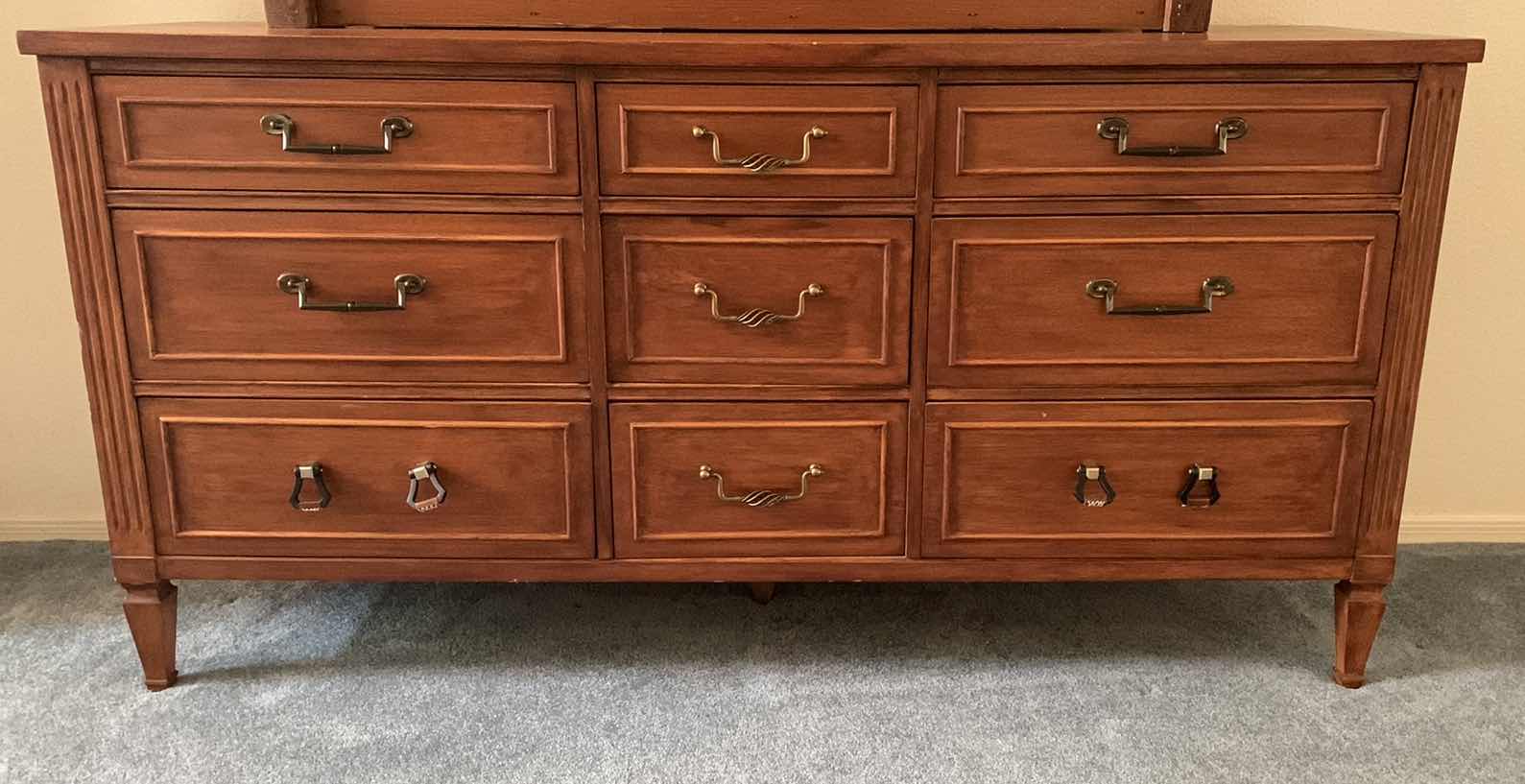 View 1 of VINTAGE MID-CENTURY 20TH CENTURY SOLID WOOD DOVETAIL 9 DRAWER BUFFET 63" X 19" X H 32"