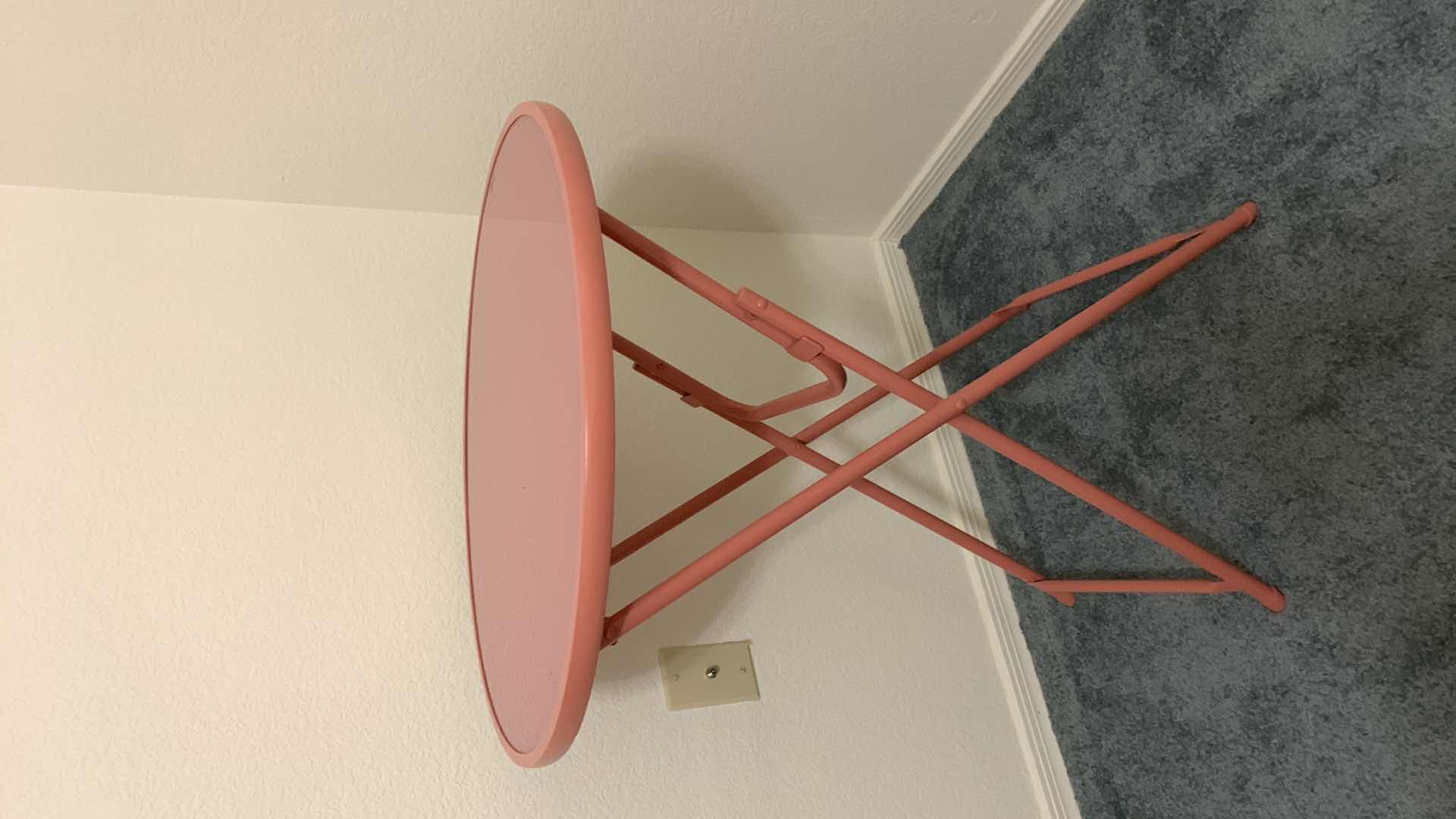 Photo 1 of DUSTY ROSE FOLDING TABLE W/ FAUX FLORAL ARRANGEMENT IN GLASS VASES