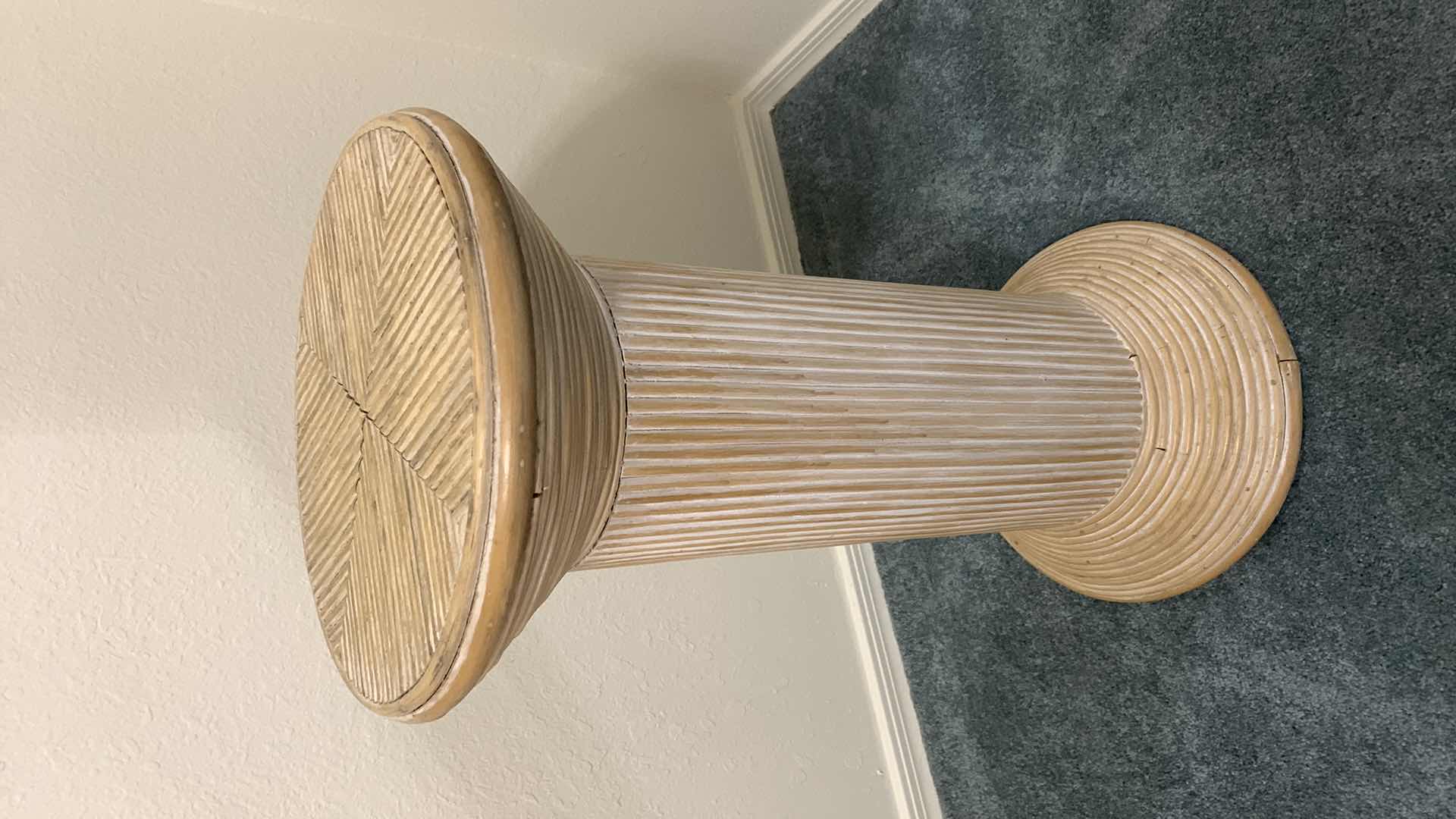 Photo 1 of WOODEN PEDESTAL TABLE WITH GLASS TOP H 24.5"