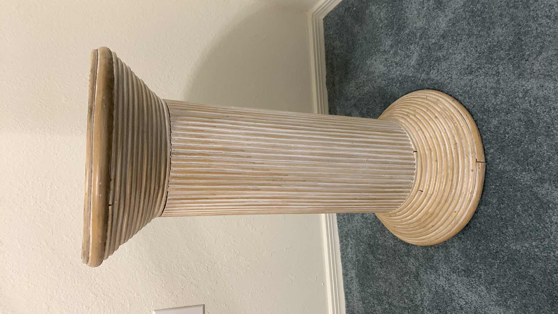 Photo 1 of WOODEN PEDESTAL TABLE WITH GLASS TOP H 24.5"