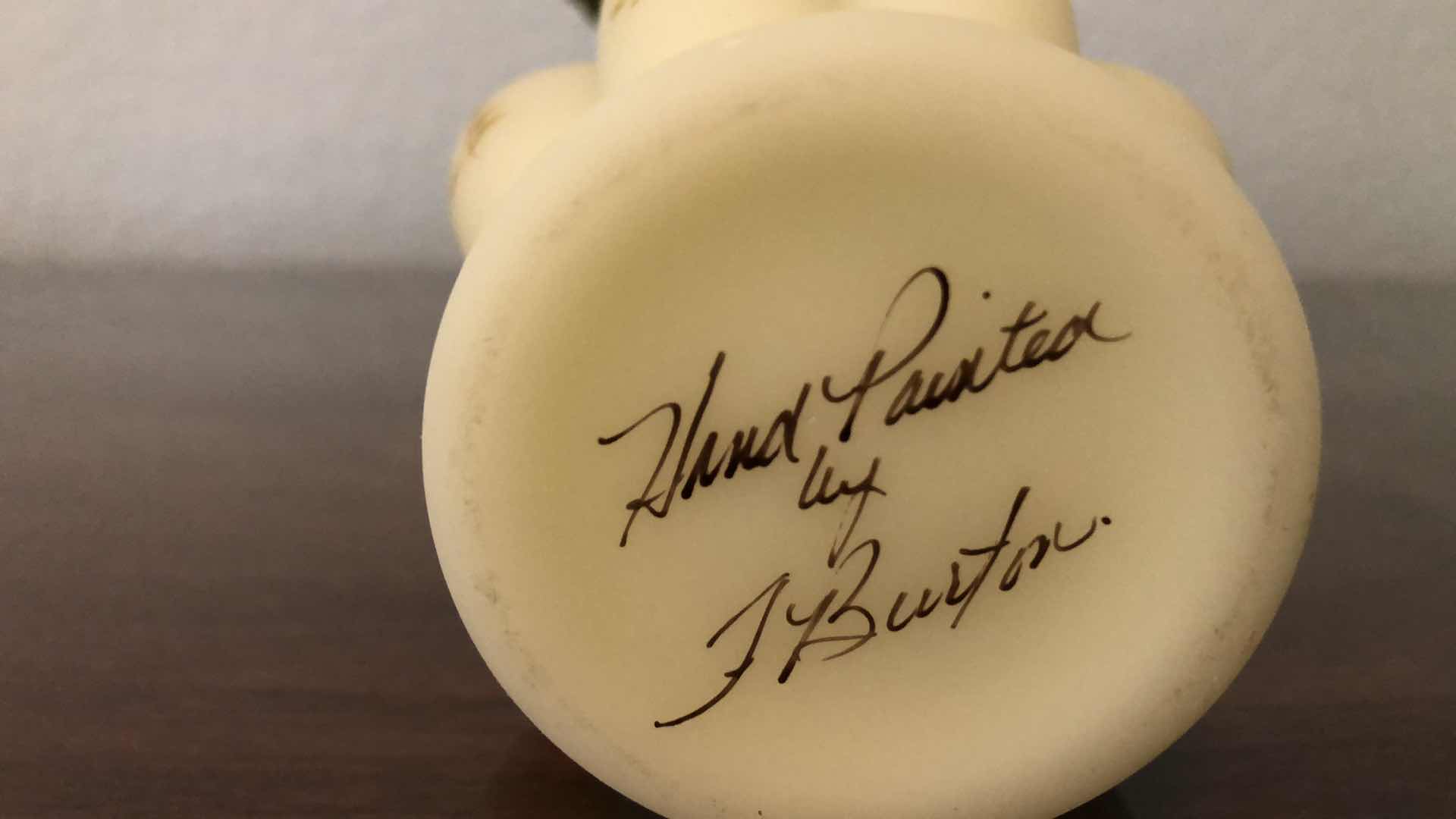 Photo 1 of FENTON HAND PAINTED CUSTOM URANIUM VASELINE GLASS HAND PAINTED VASE