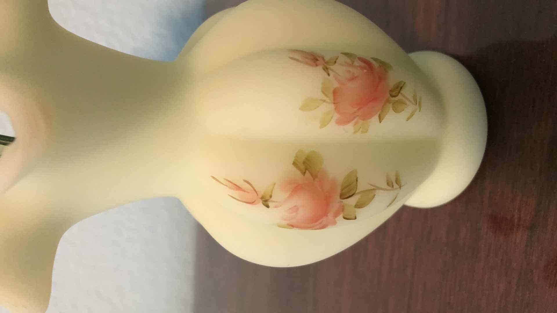 Photo 1 of FENTON HAND PAINTED CUSTOM URANIUM VASELINE GLASS HAND PAINTED VASE