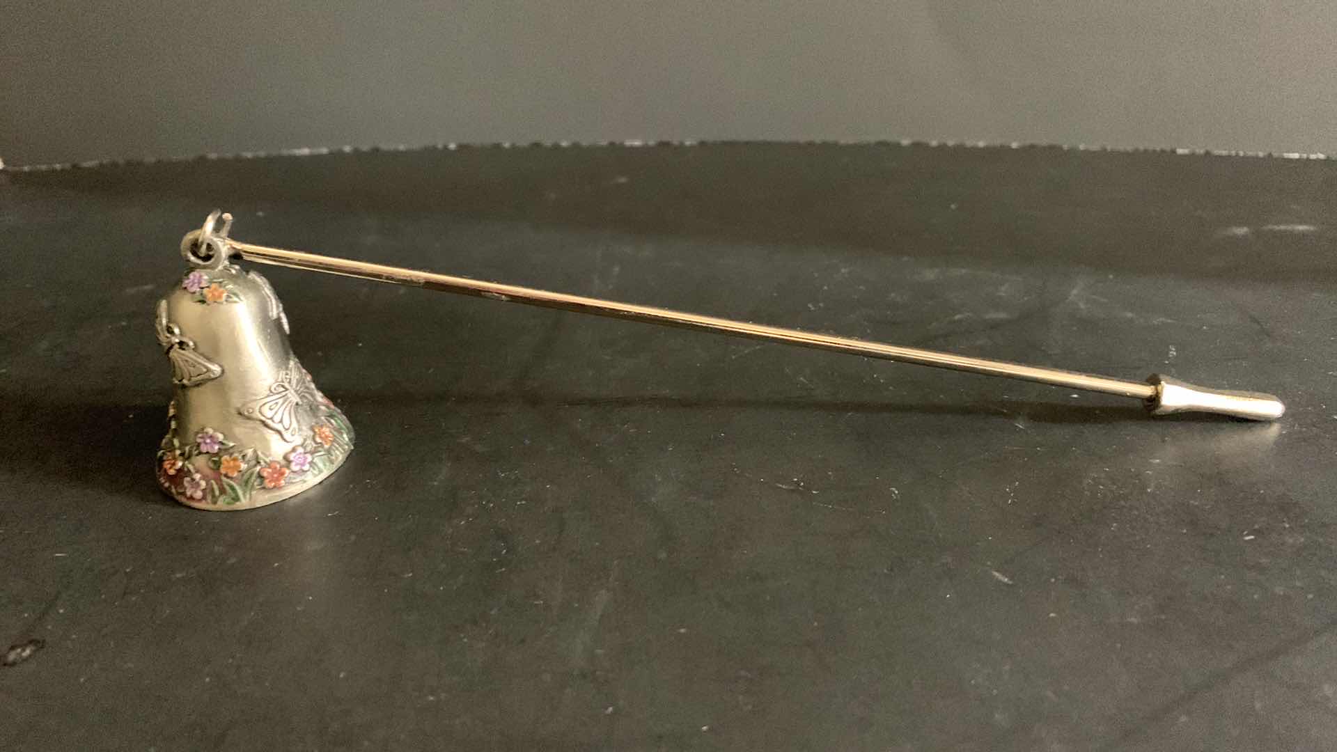 Photo 1 of VINTAGE SALT AND PEPPER SHAKERS IN GREEN GLASS AND CANDLE SNUFFER