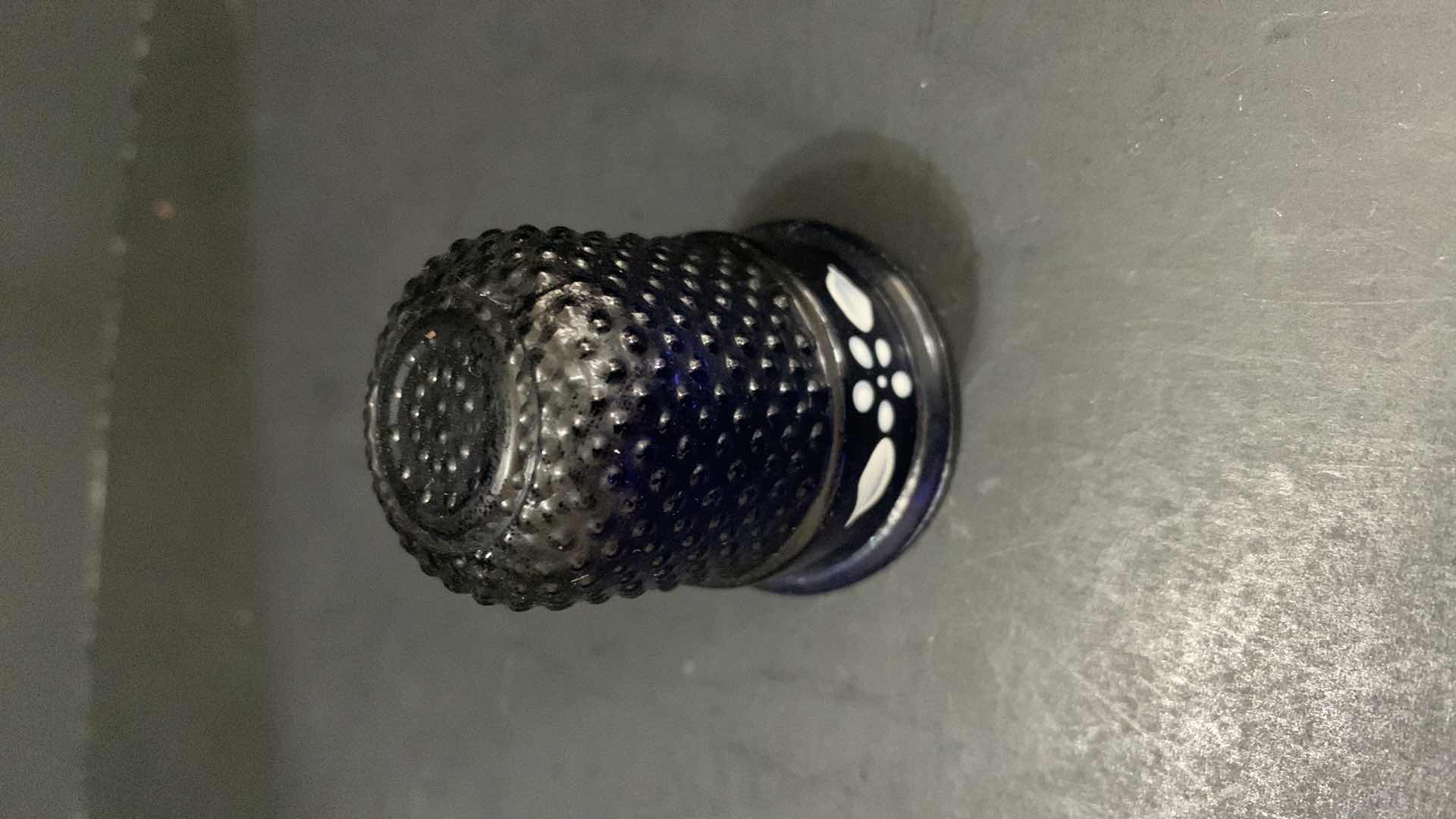 Photo 1 of FLASK, GRACELAND BELL, DECORATIVE THIMBLE, AND GLASS SUGAR SHAKER