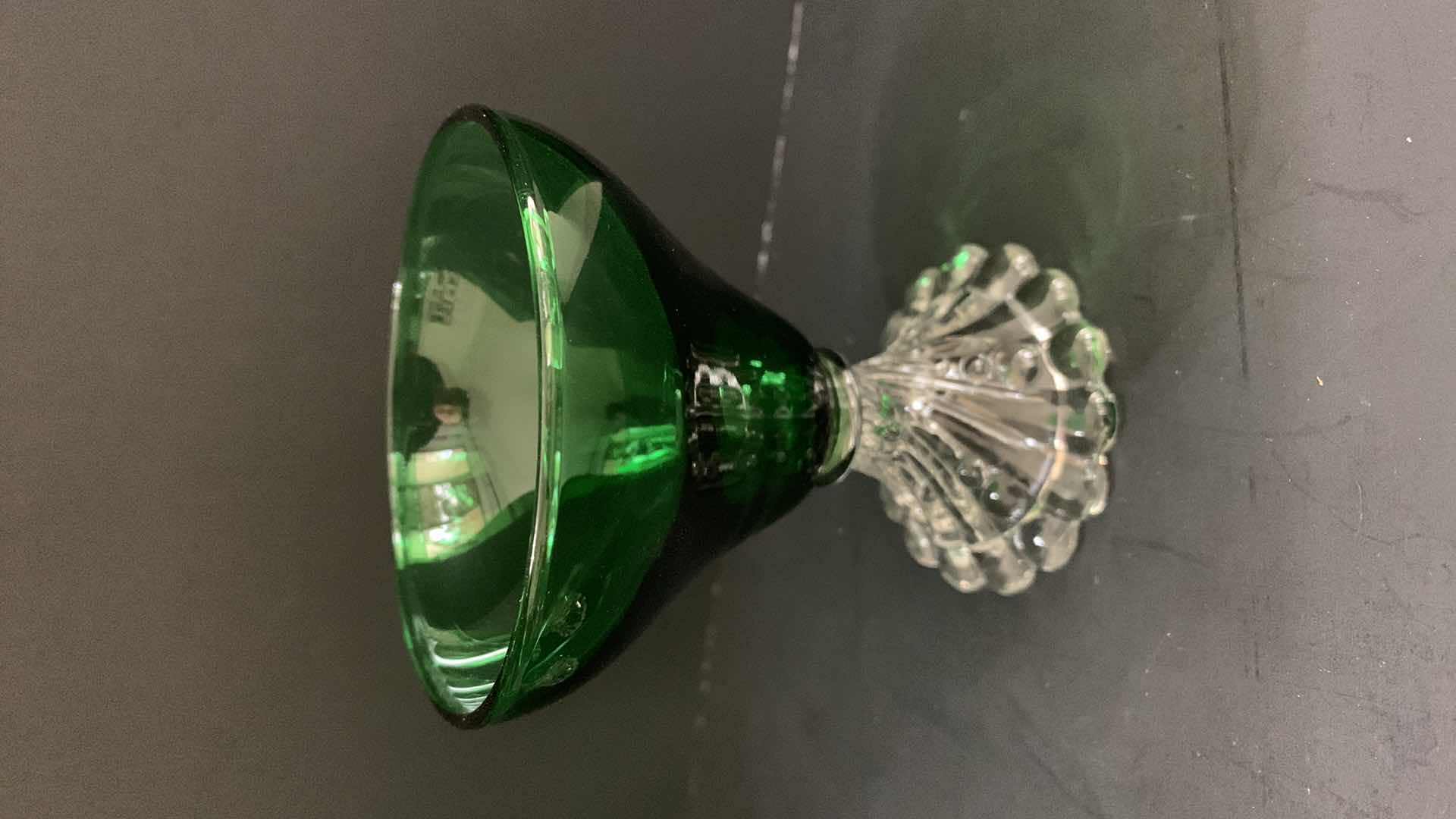 Photo 1 of SET OF 8 GREEN GLASS WINE GLASSES