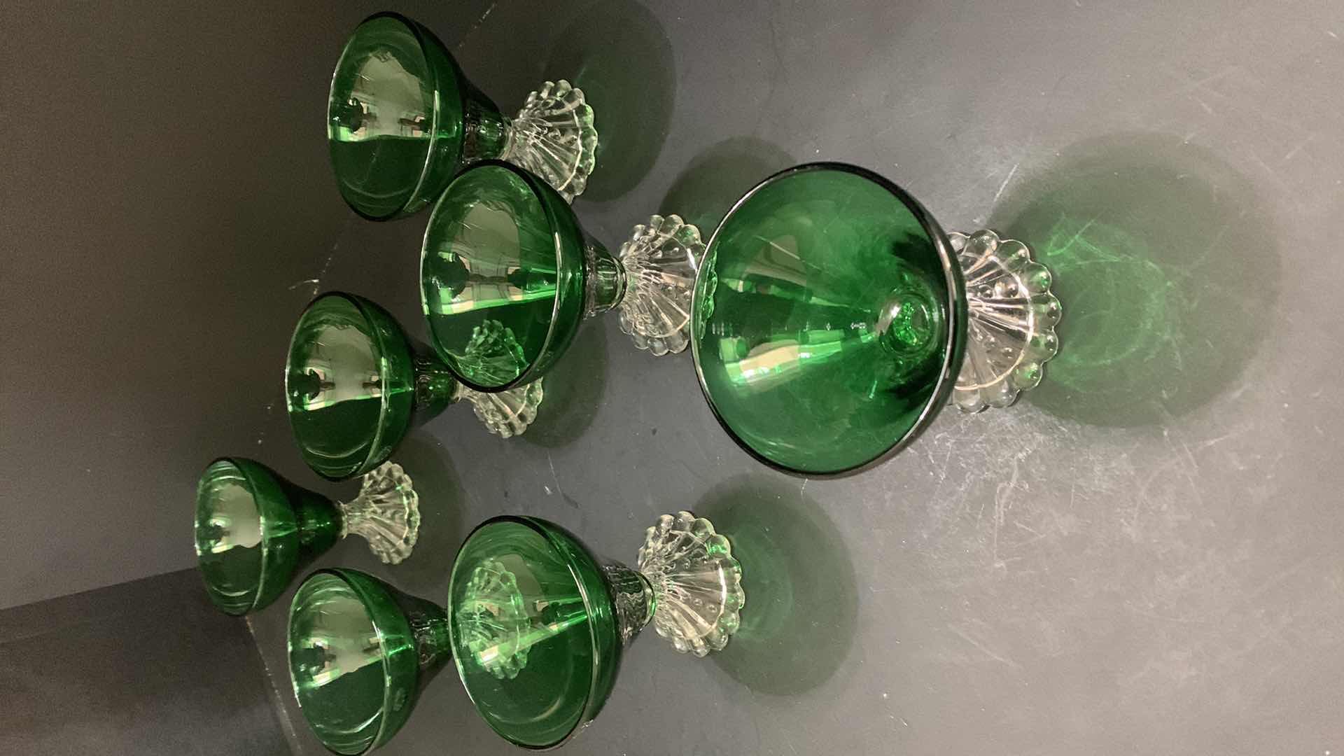 Photo 1 of SET OF 8 GREEN GLASS WINE GLASSES