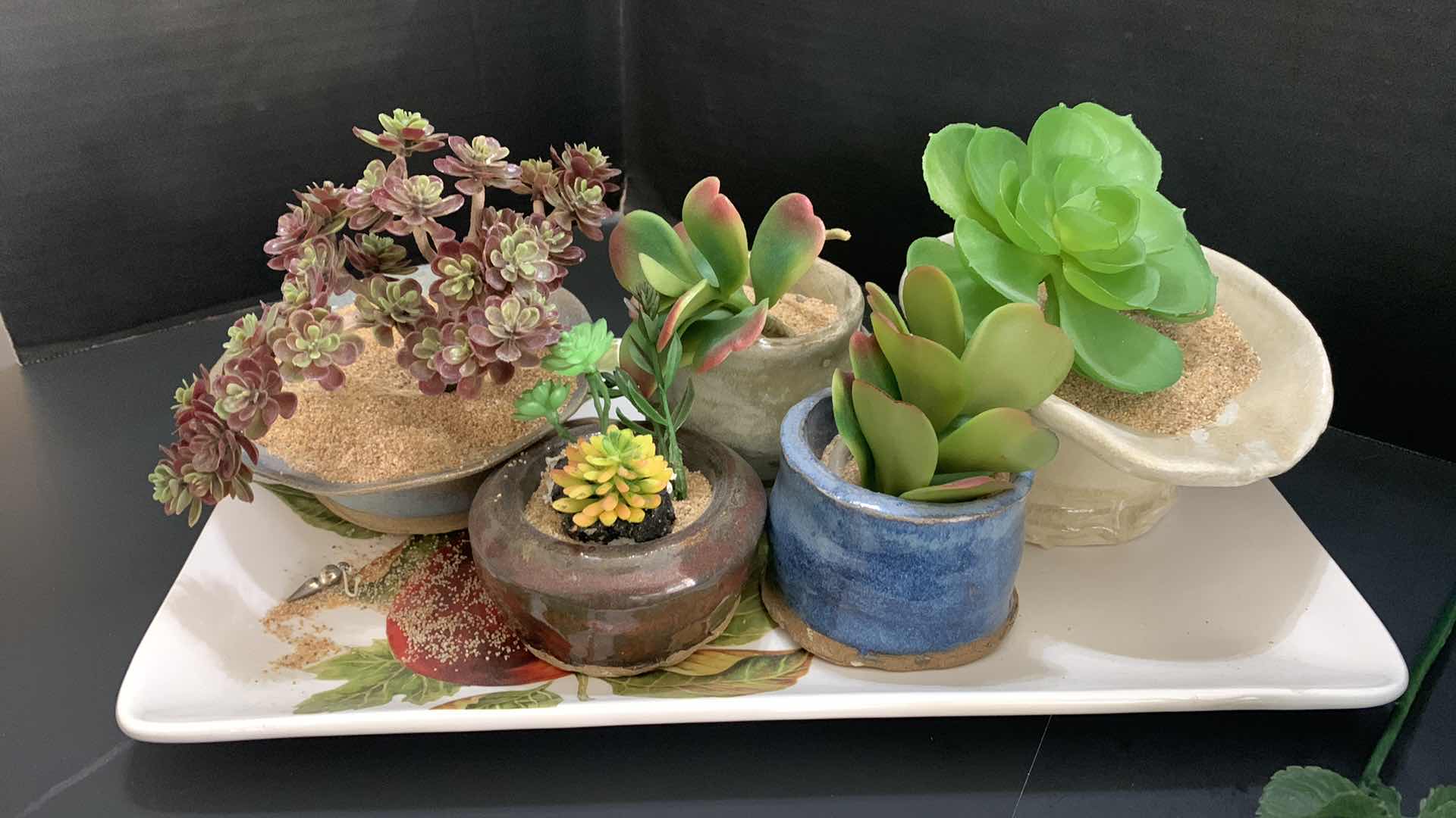 Photo 1 of PLASTIC SUCCULENT PLANTS AND PORCELAIN ROSE