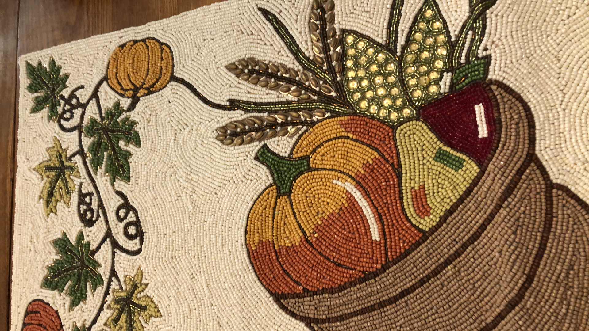 Photo 1 of THANKSGIVING DECOR WITH BEADED TABLE RUNNER IS 36”