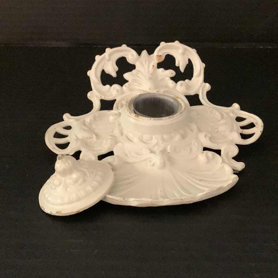 Photo 1 of CAST IRON INK WELL AND CAST IRON FLORAL DECOR