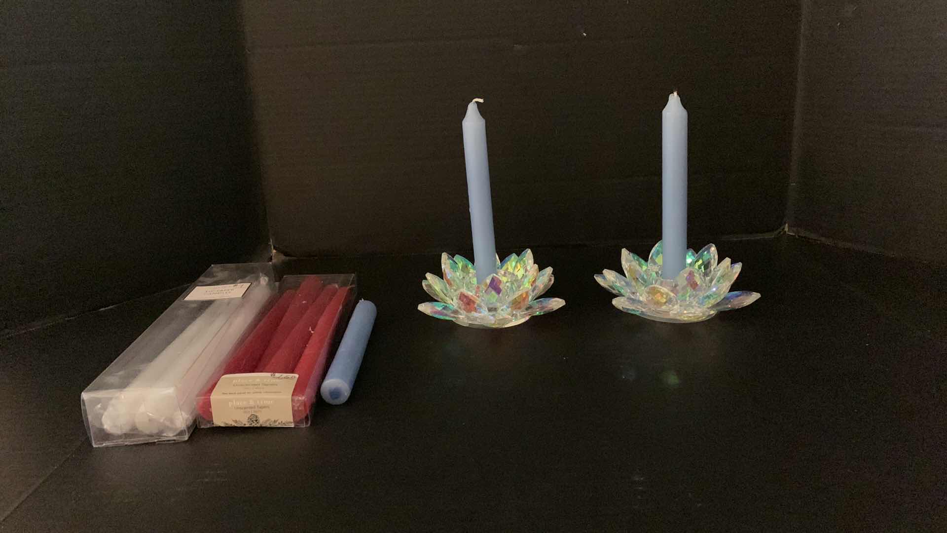 Photo 1 of 10 CANDLES WITH 2 PLASTIC LILY CANDLEHOLDERS