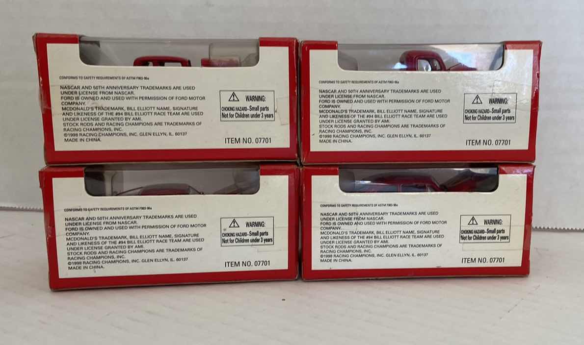 Photo 1 of McDONALDS CHAMPIONS LOT OF 4 COLLECTIBLE RED CAR 3.25” NASCAR #94 NEW