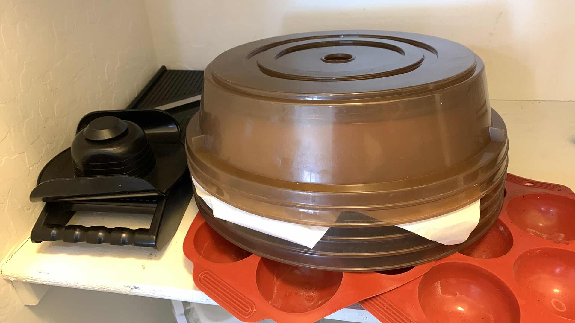 Photo 1 of 5-MICROWAVE PLATE COVERS,SLICER, AND A PAIR OF SILICONE CHOCOLATE MOLDS