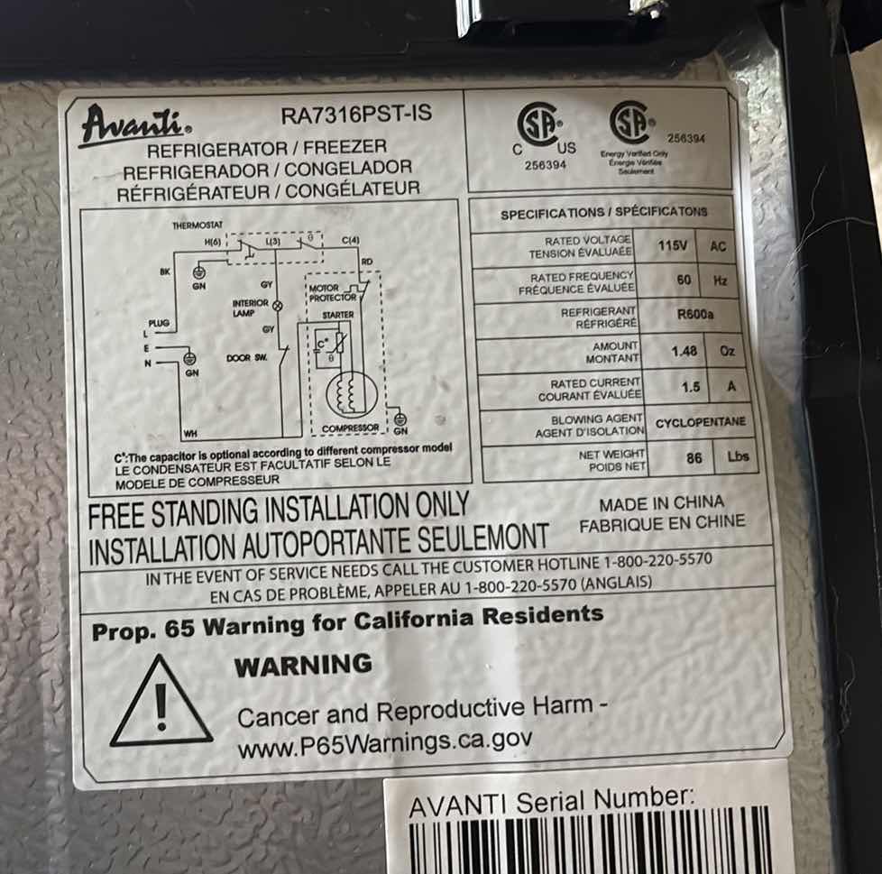 Photo 1 of AVANTI FRIDGE/FREEZER