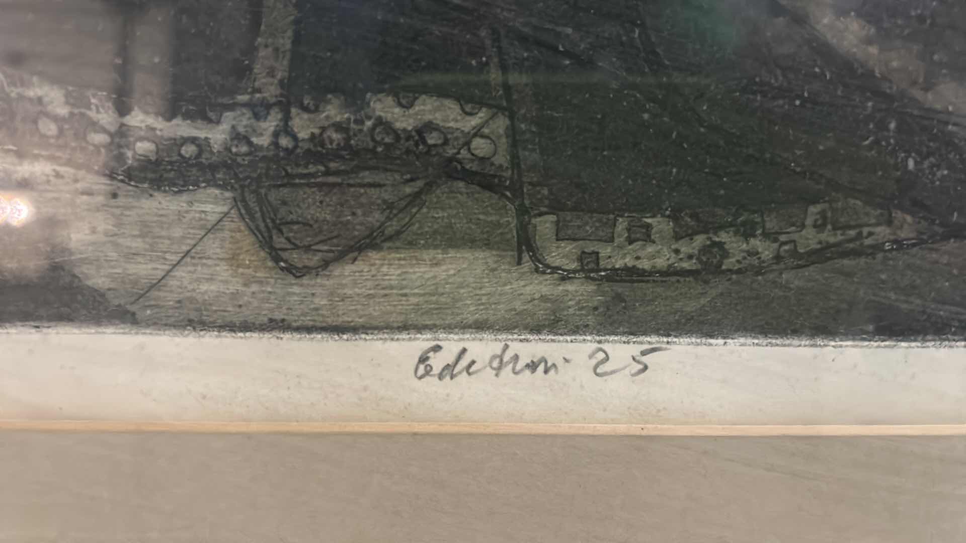 Photo 1 of VINTAGE SIGNED JACK BILANDER ETCHING ARTWORK 20 1/2” x 22 1/2”