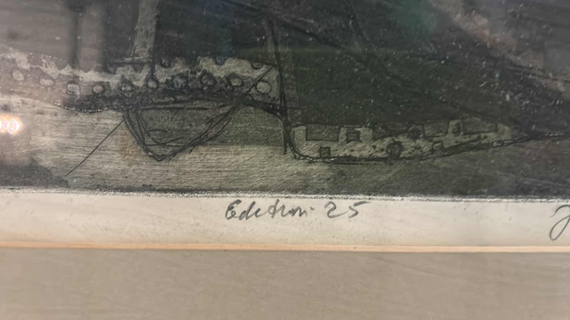 Photo 1 of VINTAGE SIGNED JACK BILANDER ETCHING ARTWORK 20 1/2” x 22 1/2”