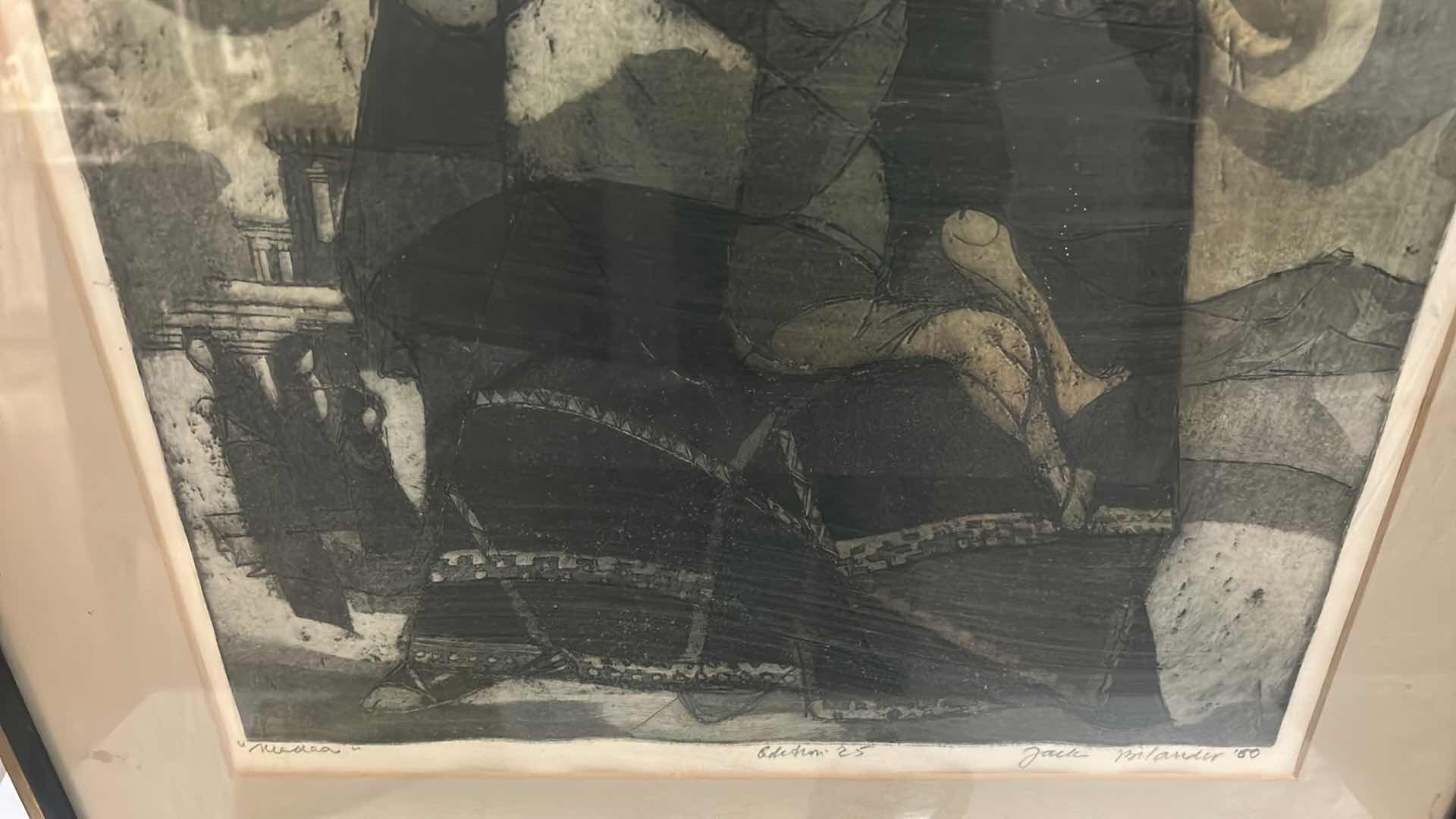 Photo 1 of VINTAGE SIGNED JACK BILANDER ETCHING ARTWORK 20 1/2” x 22 1/2”