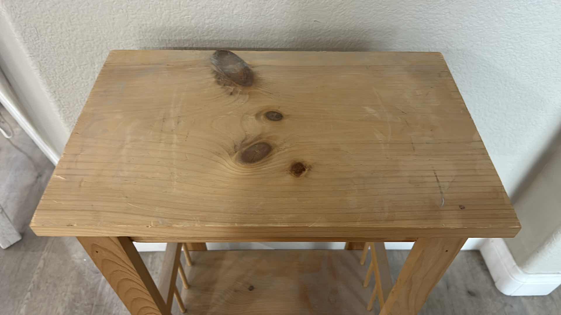 Photo 1 of SMALL RAW WOOD SIDE TABLE 18” x 11 1/4” x 27”