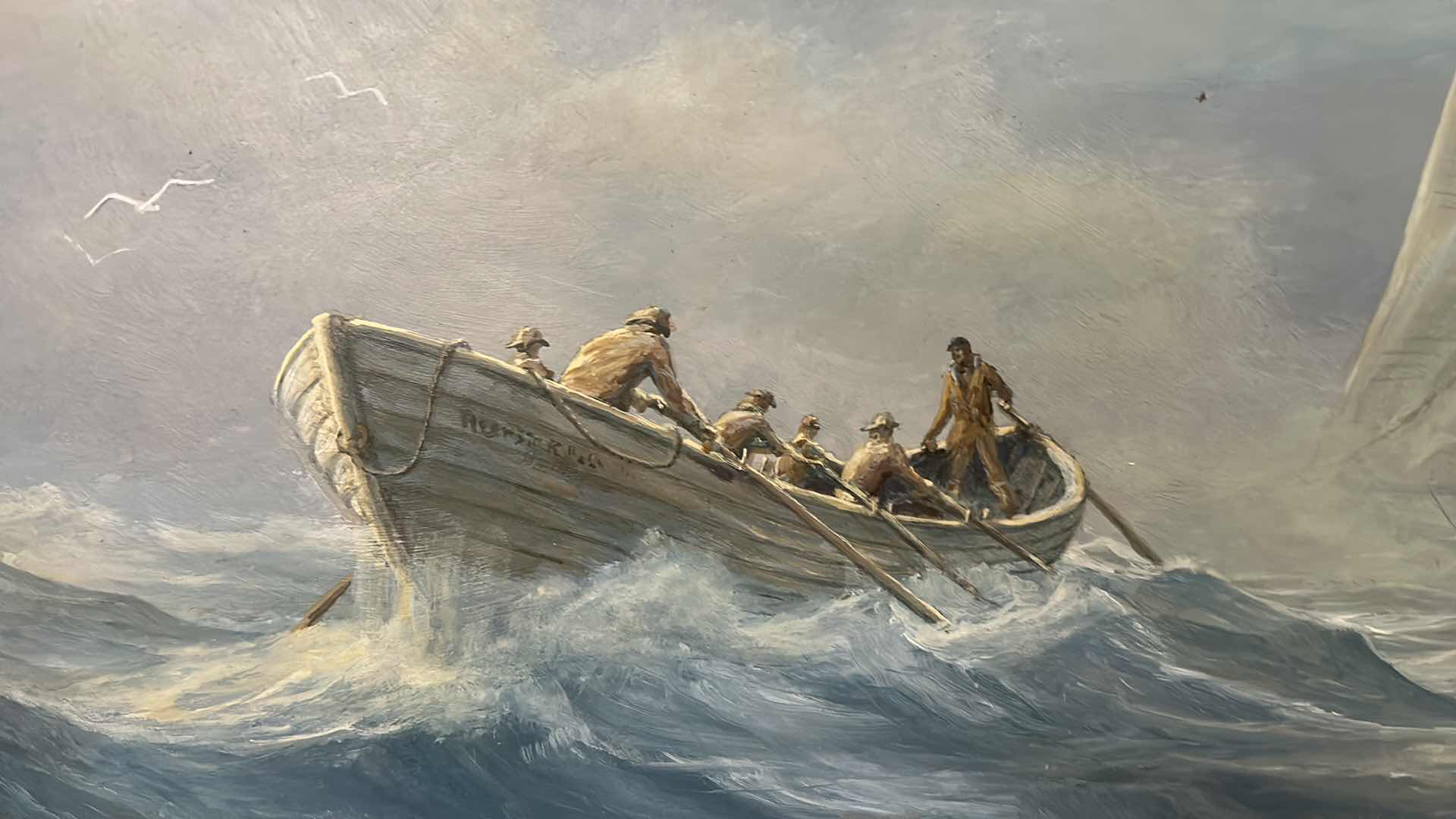Photo 1 of FRAMED OIL ON CANVAS “ROWBOAT” SIGNED ARTWORK 28” x 16”