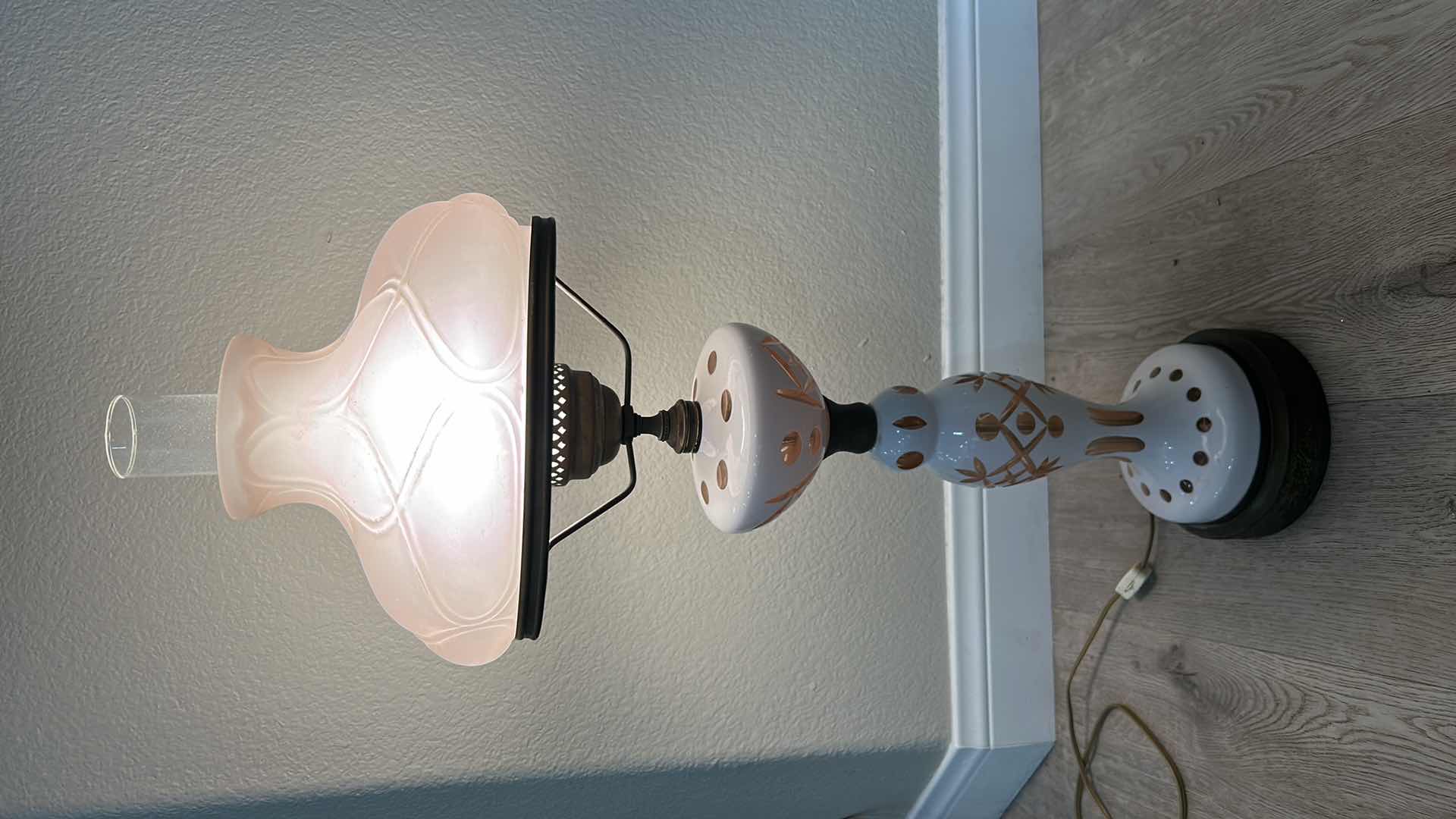 Photo 2 of VINTAGE GLASS HURRICANE LAMP H31”