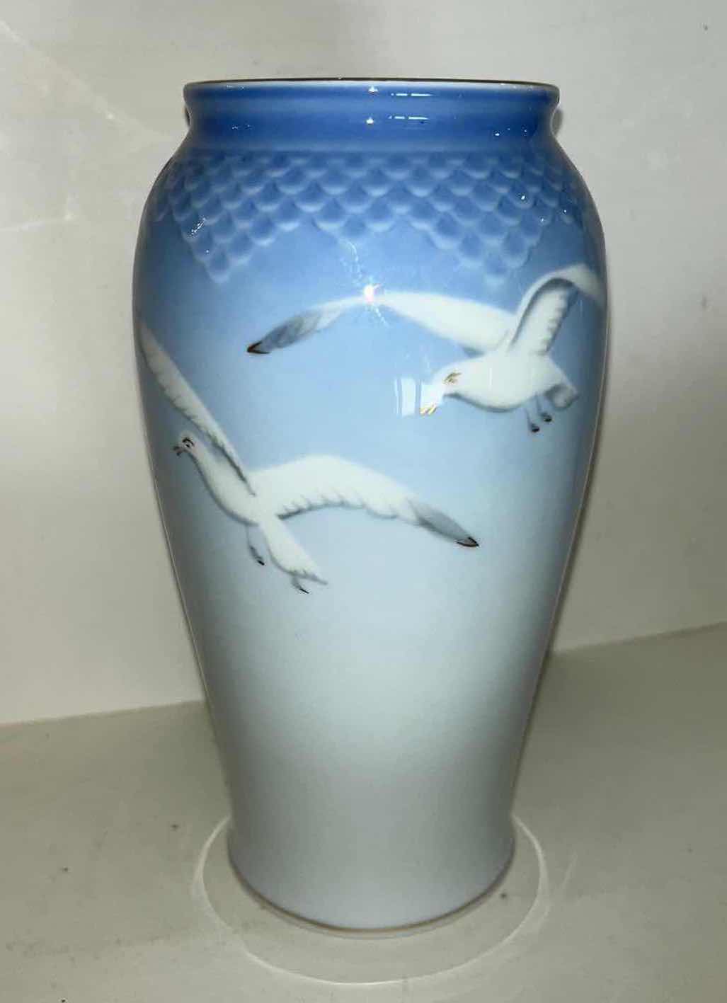 View 1 of NUMBERED B & G COPENHAGEN PORCELAIN SEAGULL VASE FROM DENMARK H8.5”