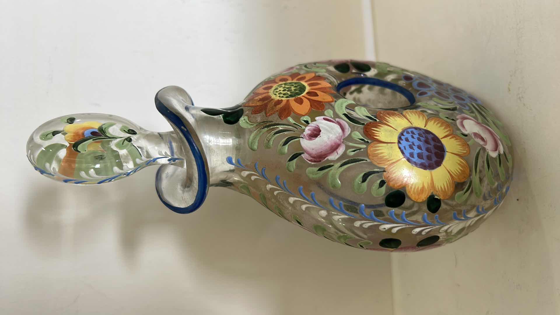 Photo 1 of GLASS HANDPAINTED BOTTLE WITH TOPPER H8.5”