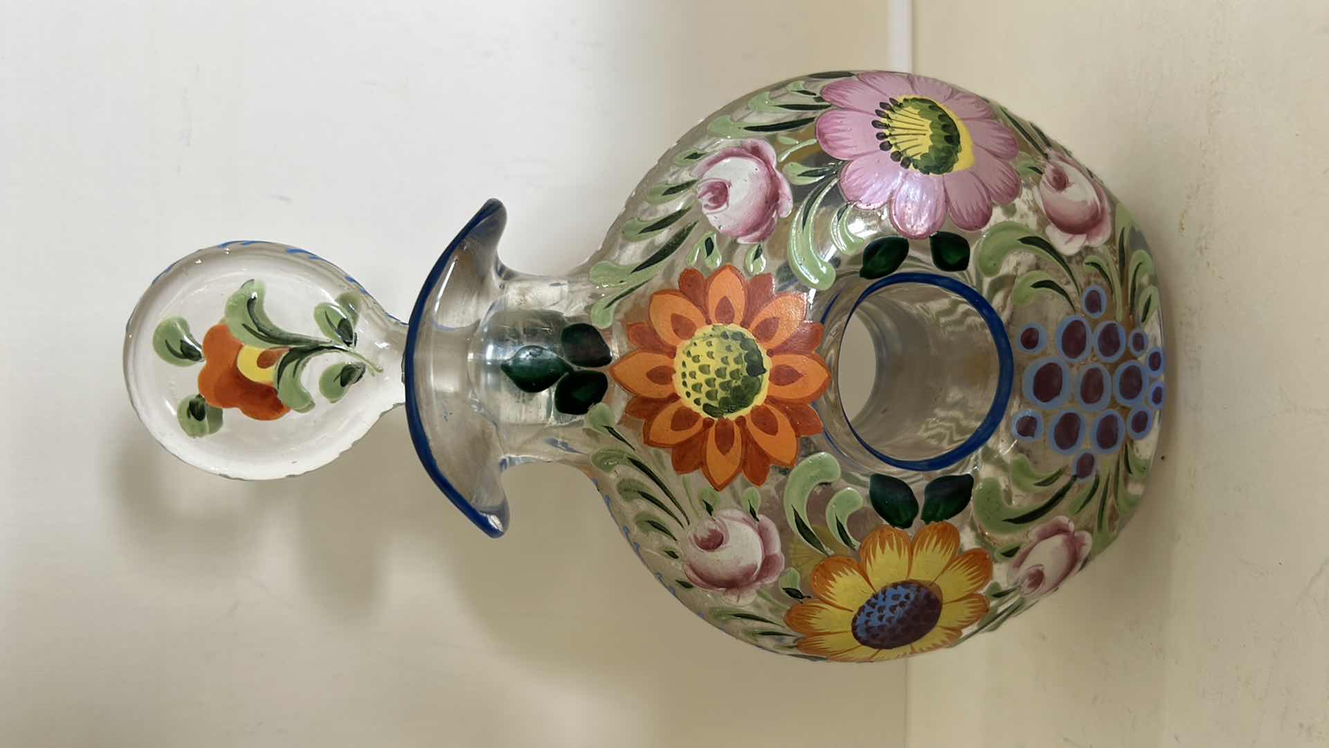 Photo 1 of GLASS HANDPAINTED BOTTLE WITH TOPPER H8.5”