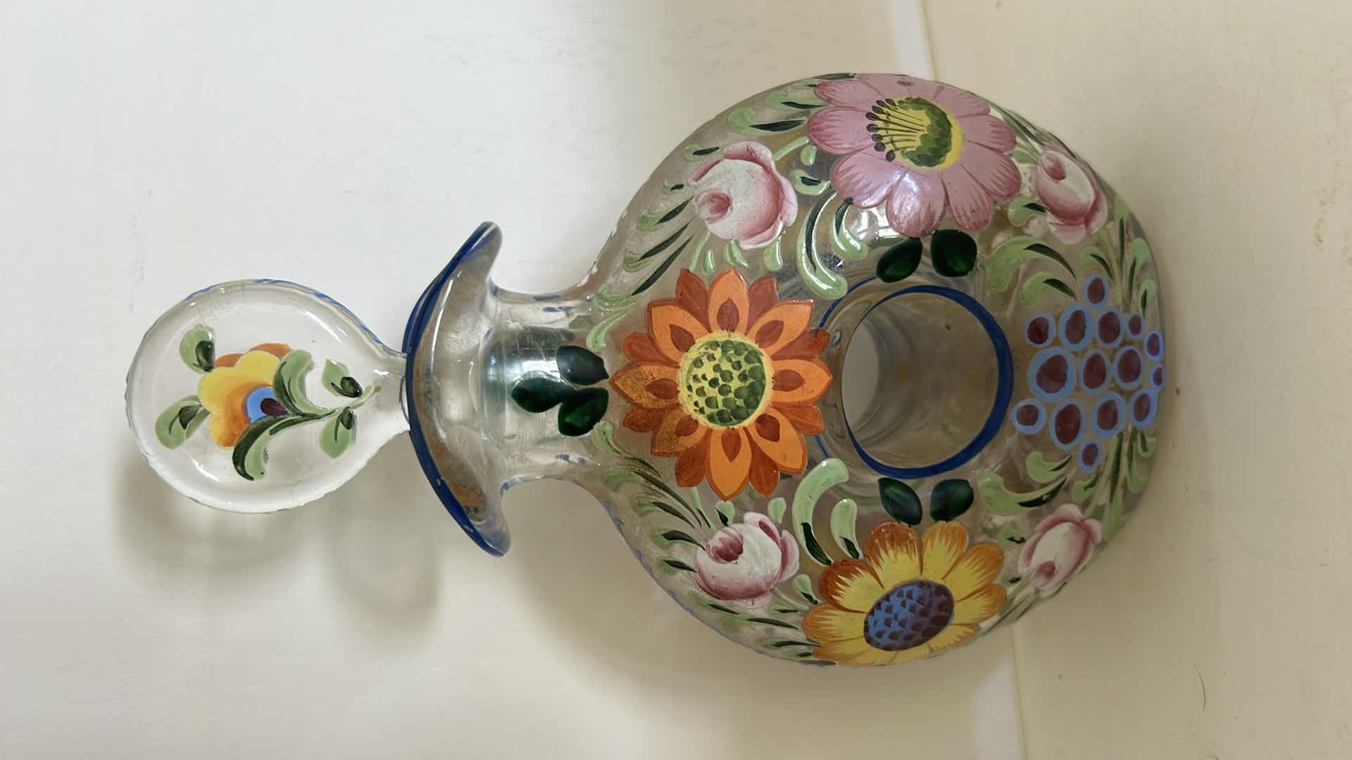 Photo 1 of GLASS HANDPAINTED BOTTLE WITH TOPPER H8.5”