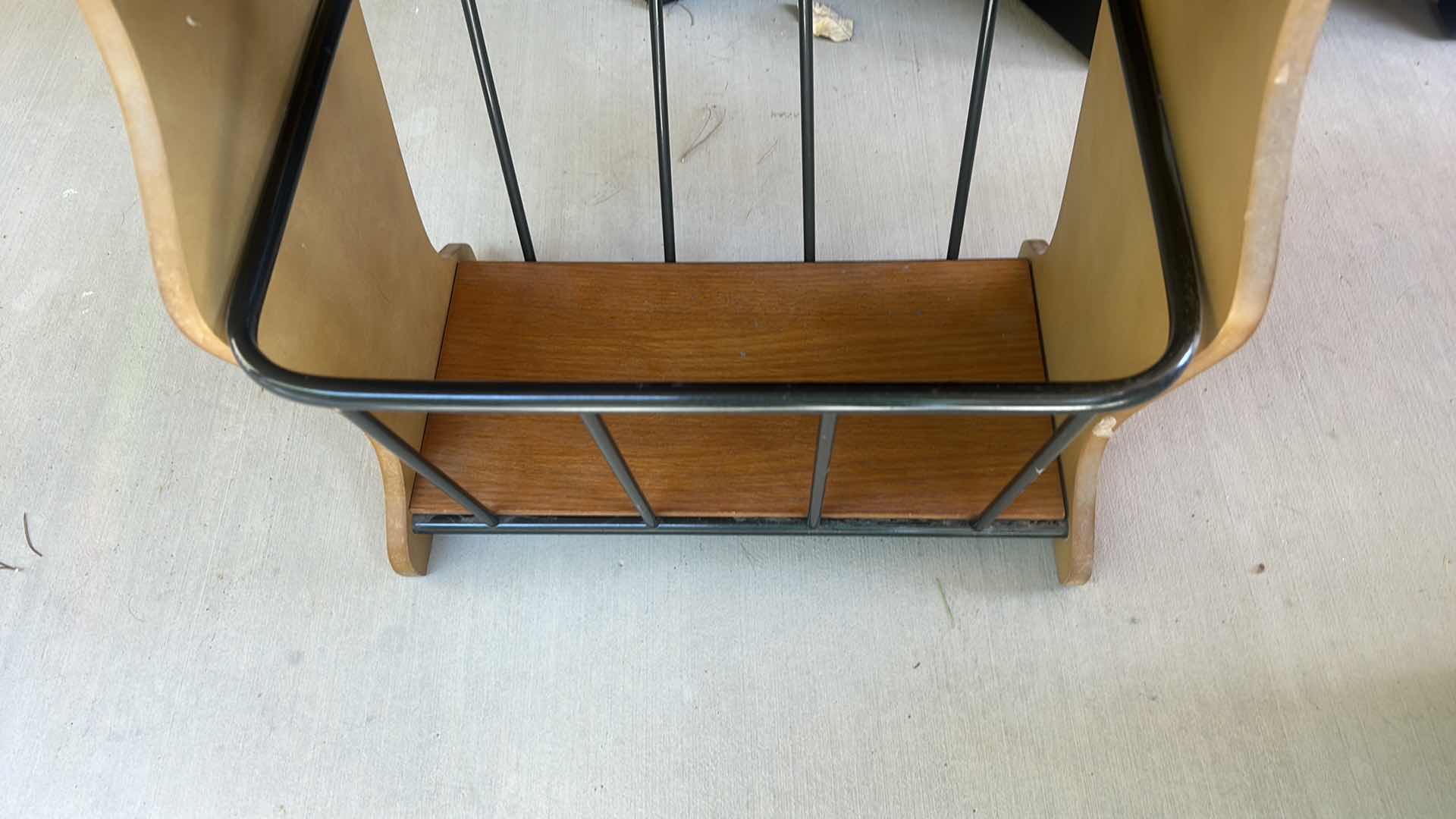 Photo 1 of VINTAGE WOOD AND METAL MAGAZINE RACK TABLE LAMP 20” x 14” x 55”